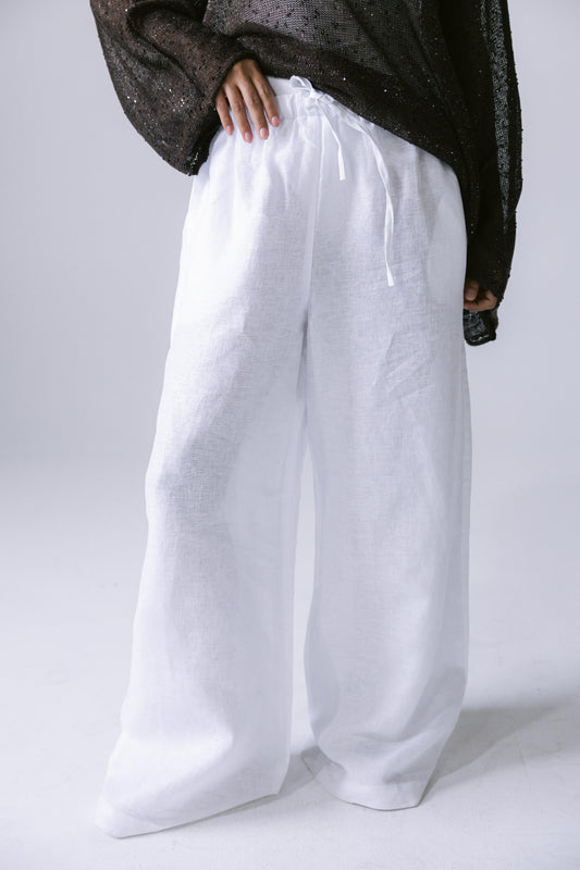 Pure Linen Pants - White