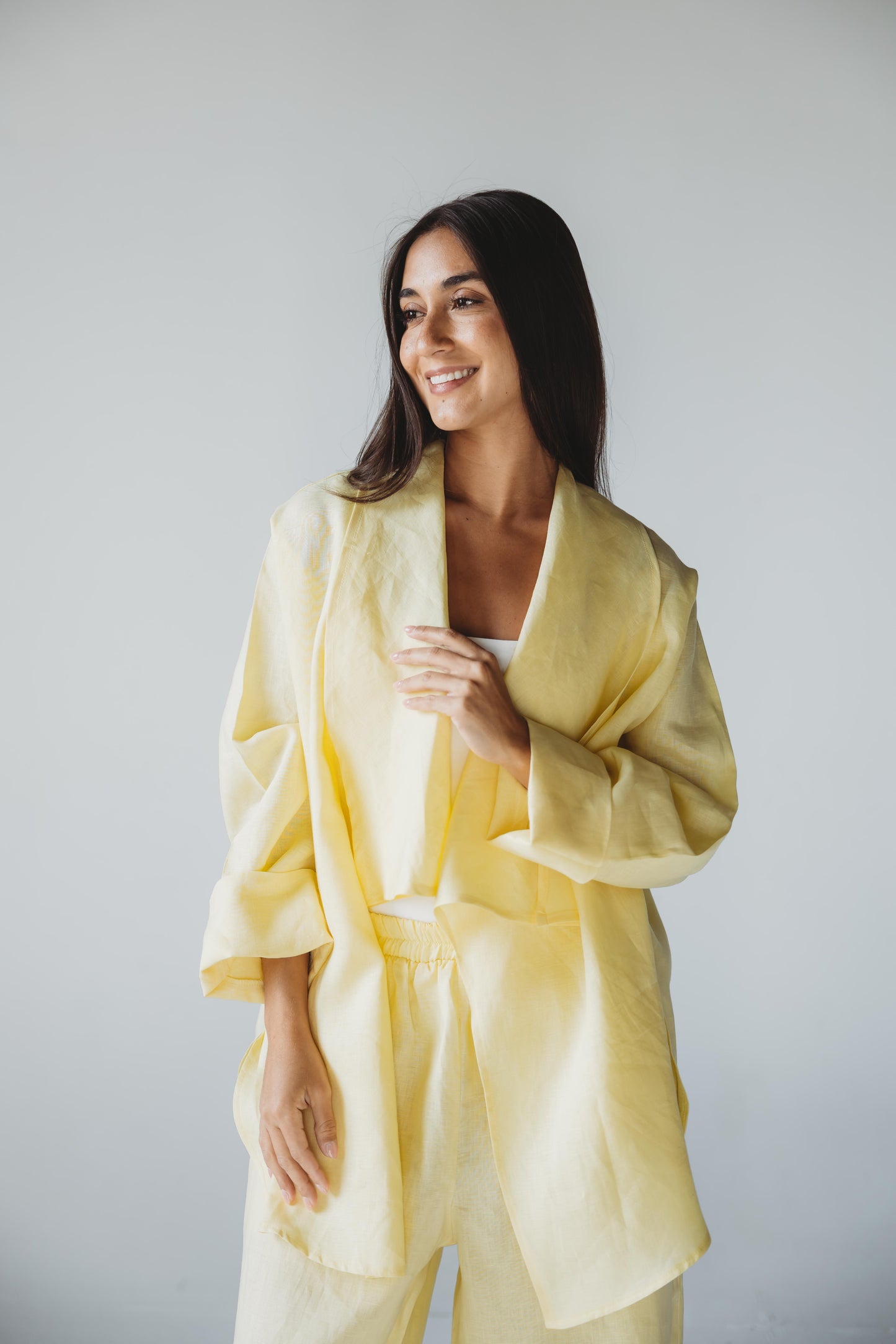 Linen Flow Cardigan Set - Butter Yellow