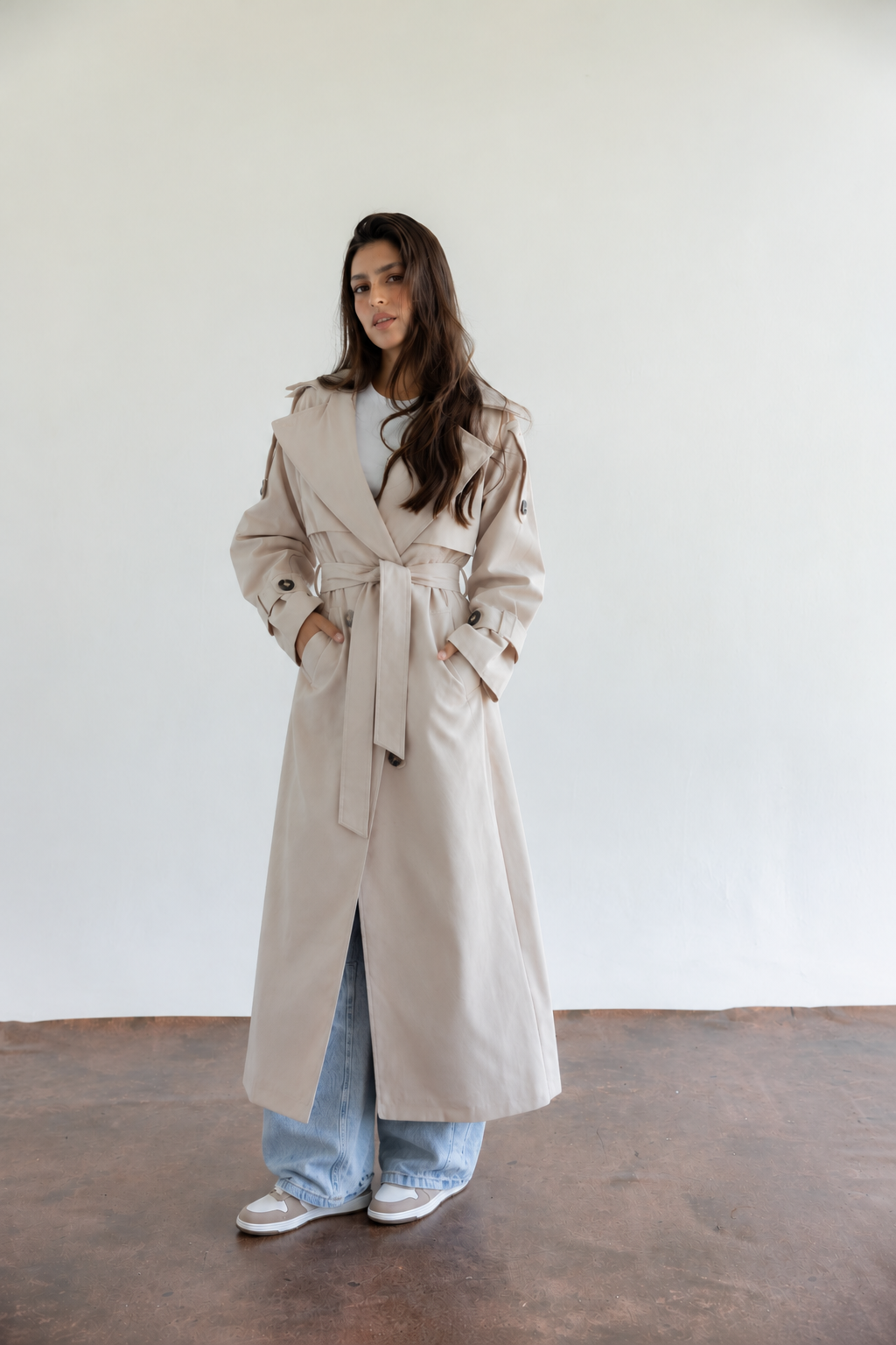 Double Collar Trench Coat - Oat Milk