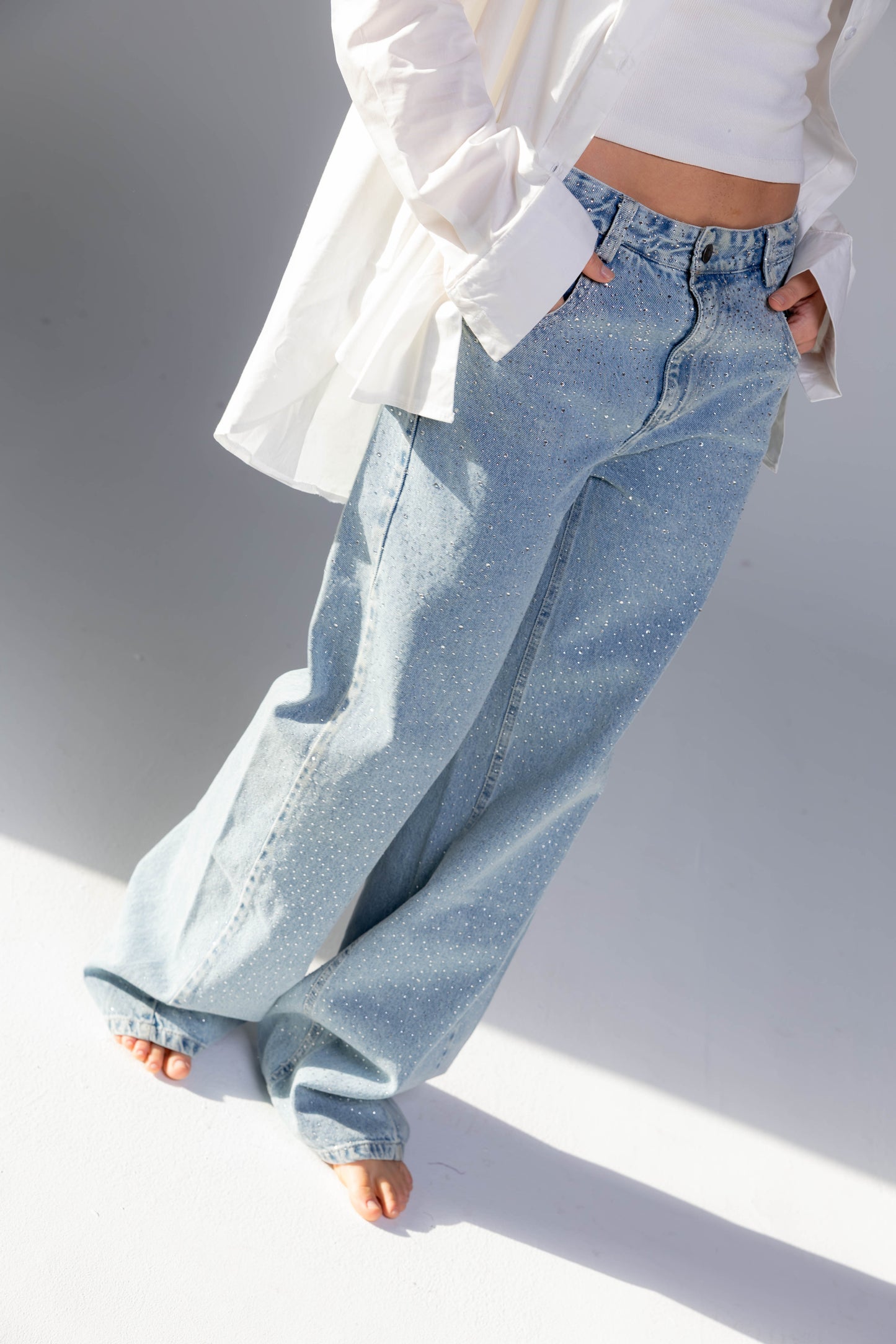 Nightfall Studded Denim Pants In Cloudwash