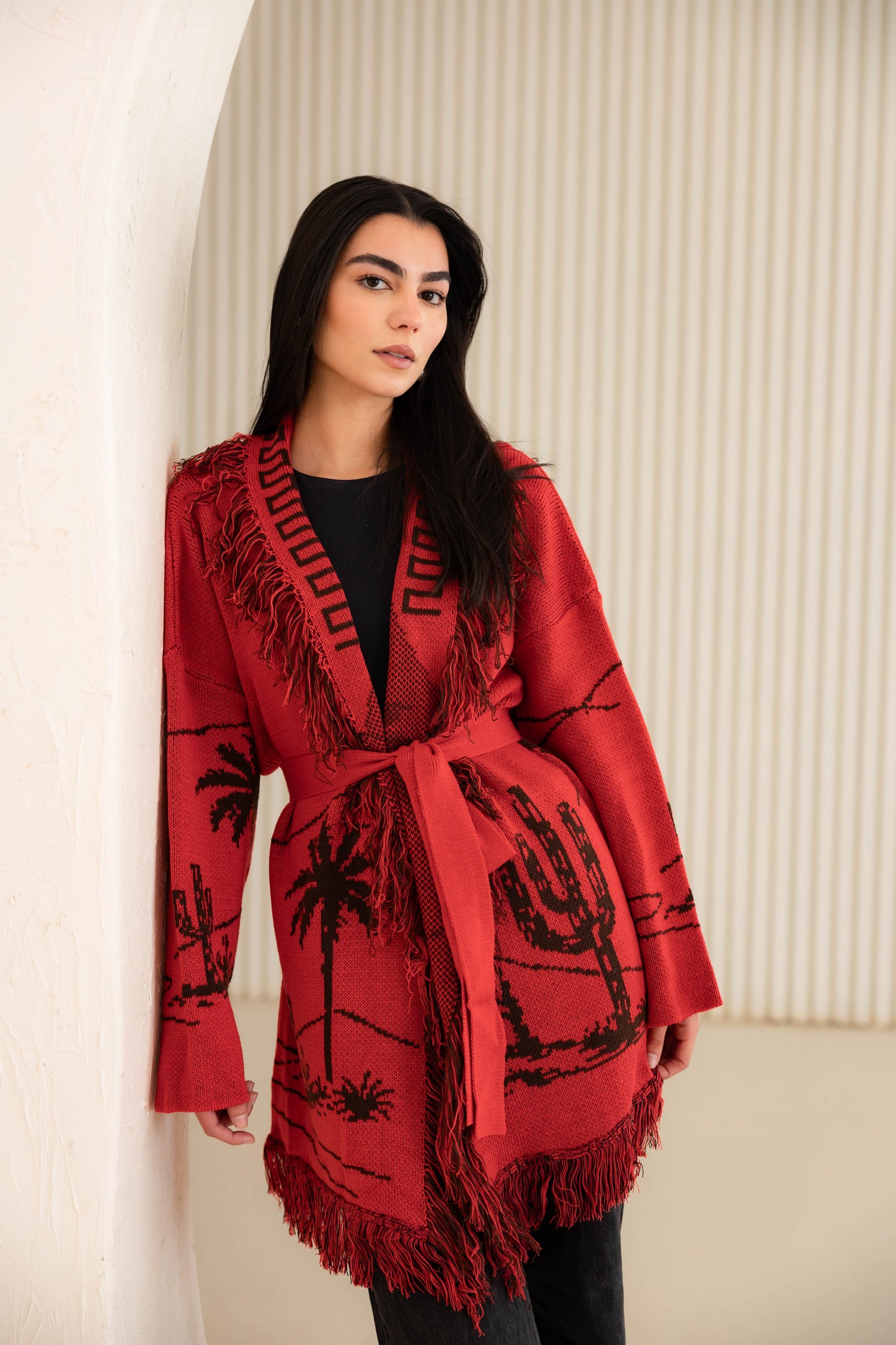 Center Of Attention Knit Cardigan - Hot Pink X Brown