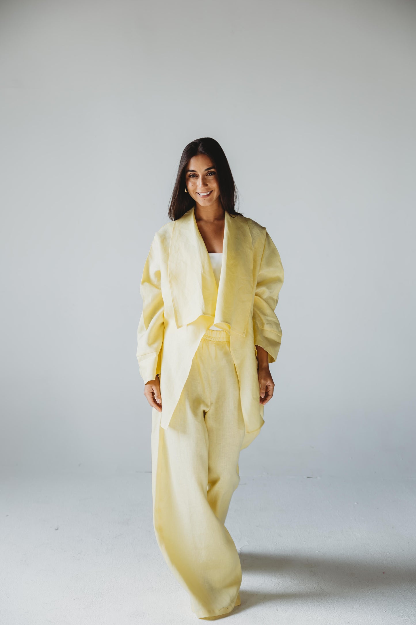 Linen Flow Cardigan Set - Butter Yellow