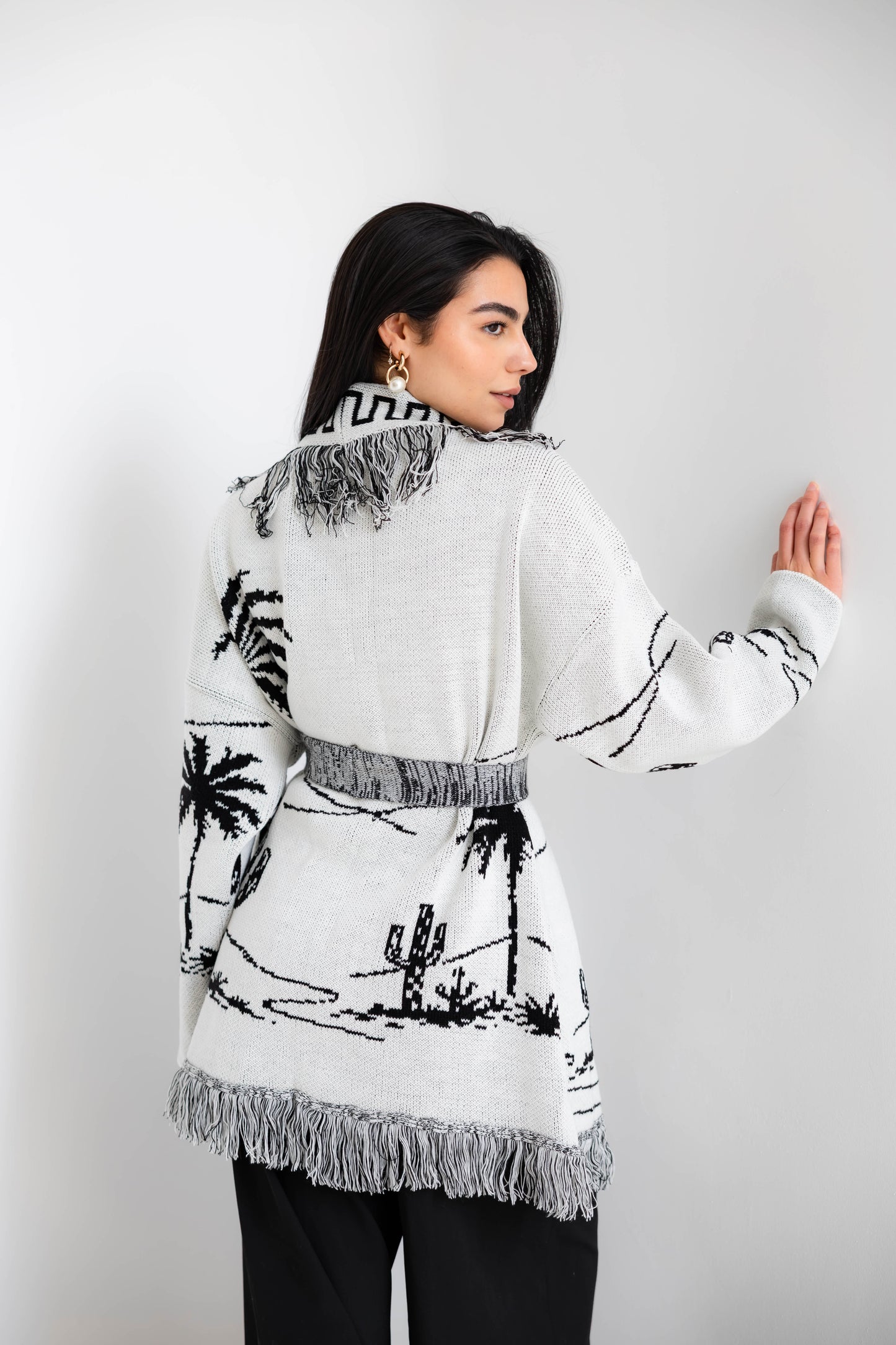 Center Of Attention Knit Cardigan In Black X White