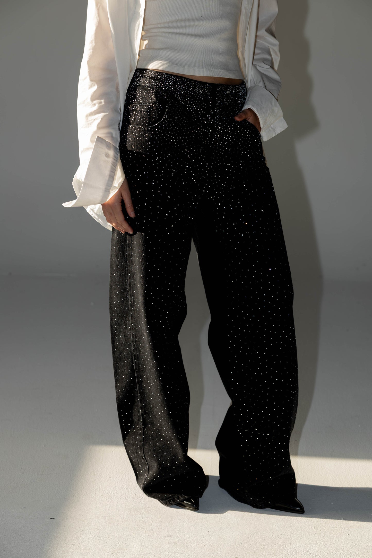 Nightfall Studded Denim Pants - Black