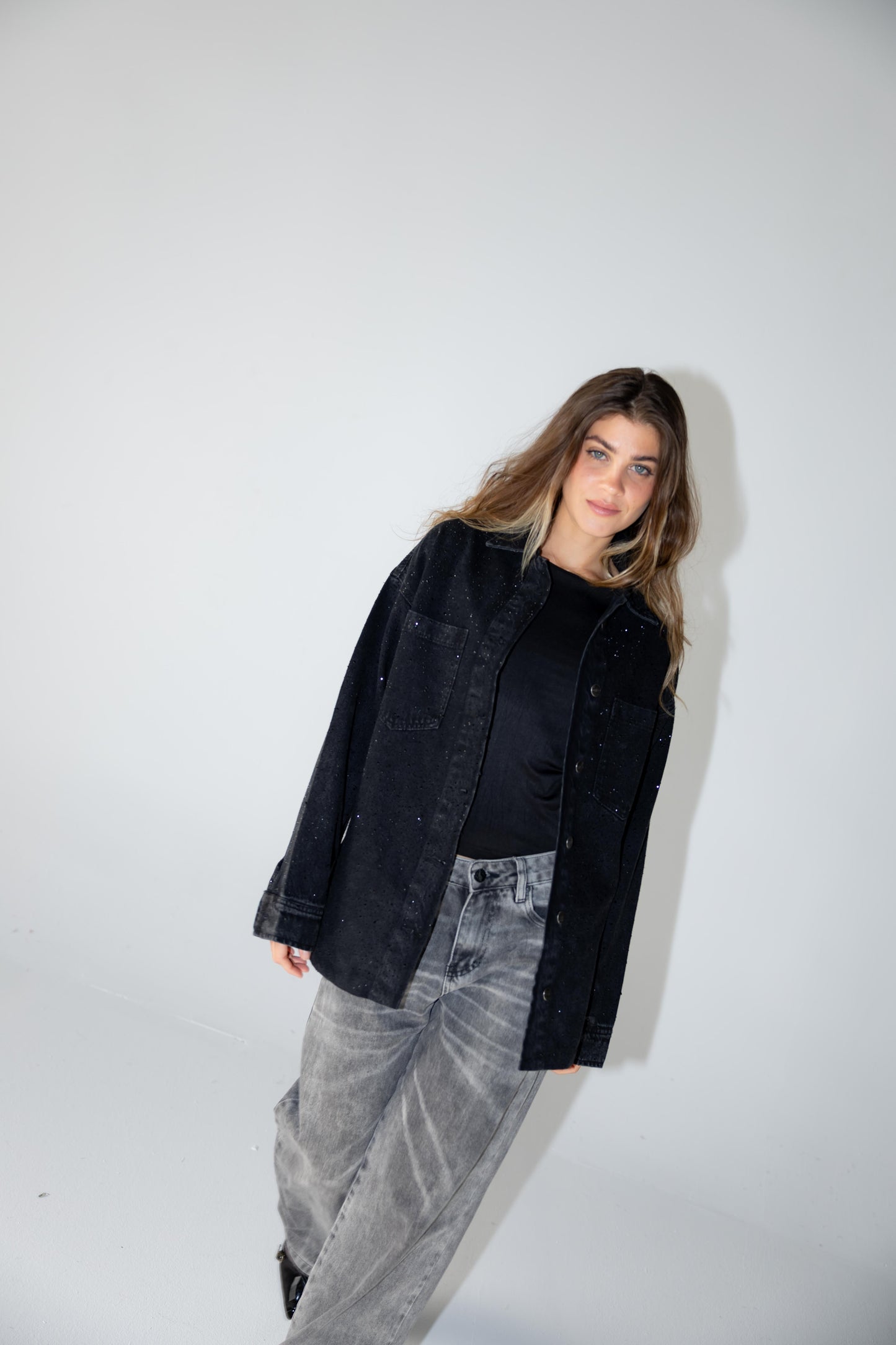 Starluxe Studded Denim Jacket In Black