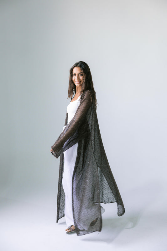 Midnight Crochet Cardigan - Brown