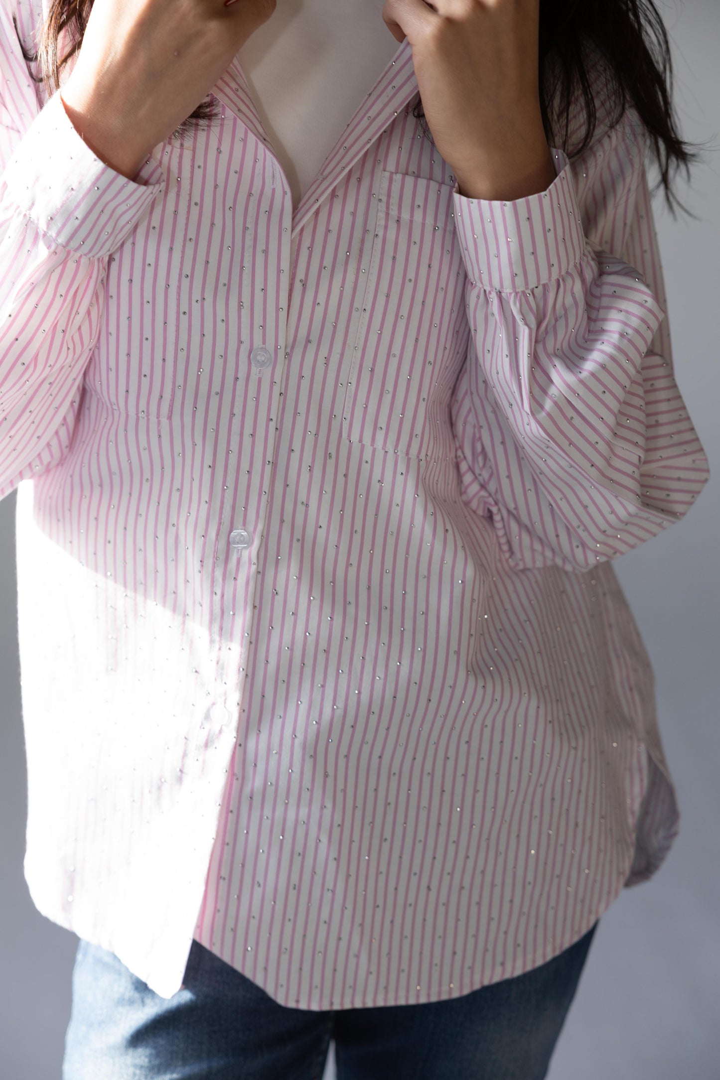 Striped Studded shirt - Soft Pink