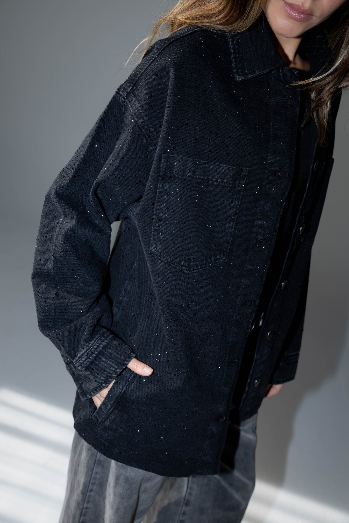 Starluxe Studded Denim Jacket In Black