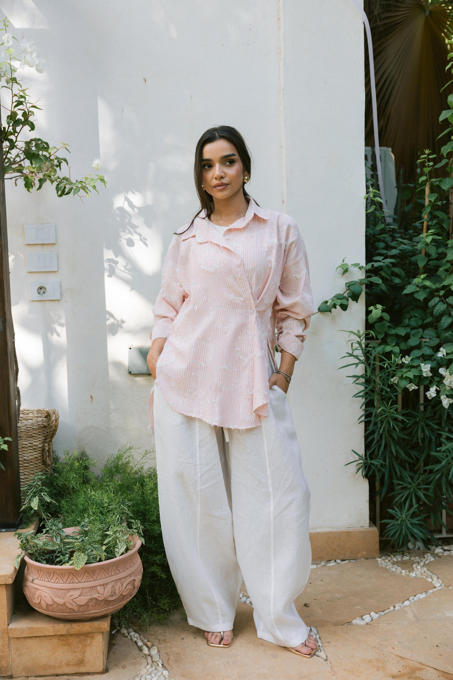 Side Button Textured Shirt - Fiery