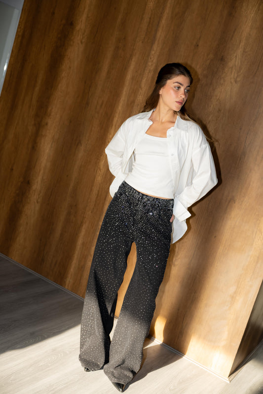 Nightfall Studded Denim Pants In Black