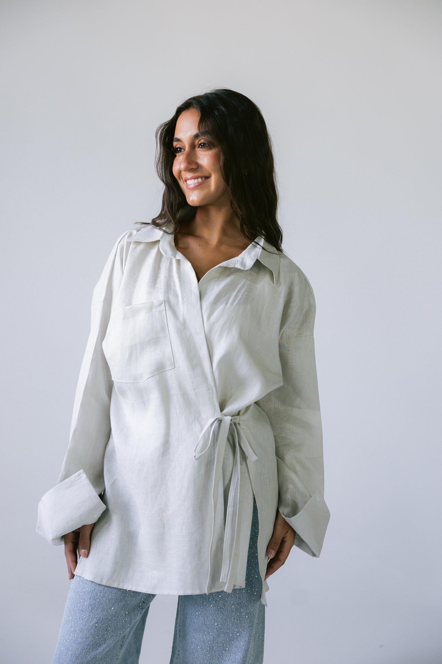 Side Tie Linen Shirt - Griege