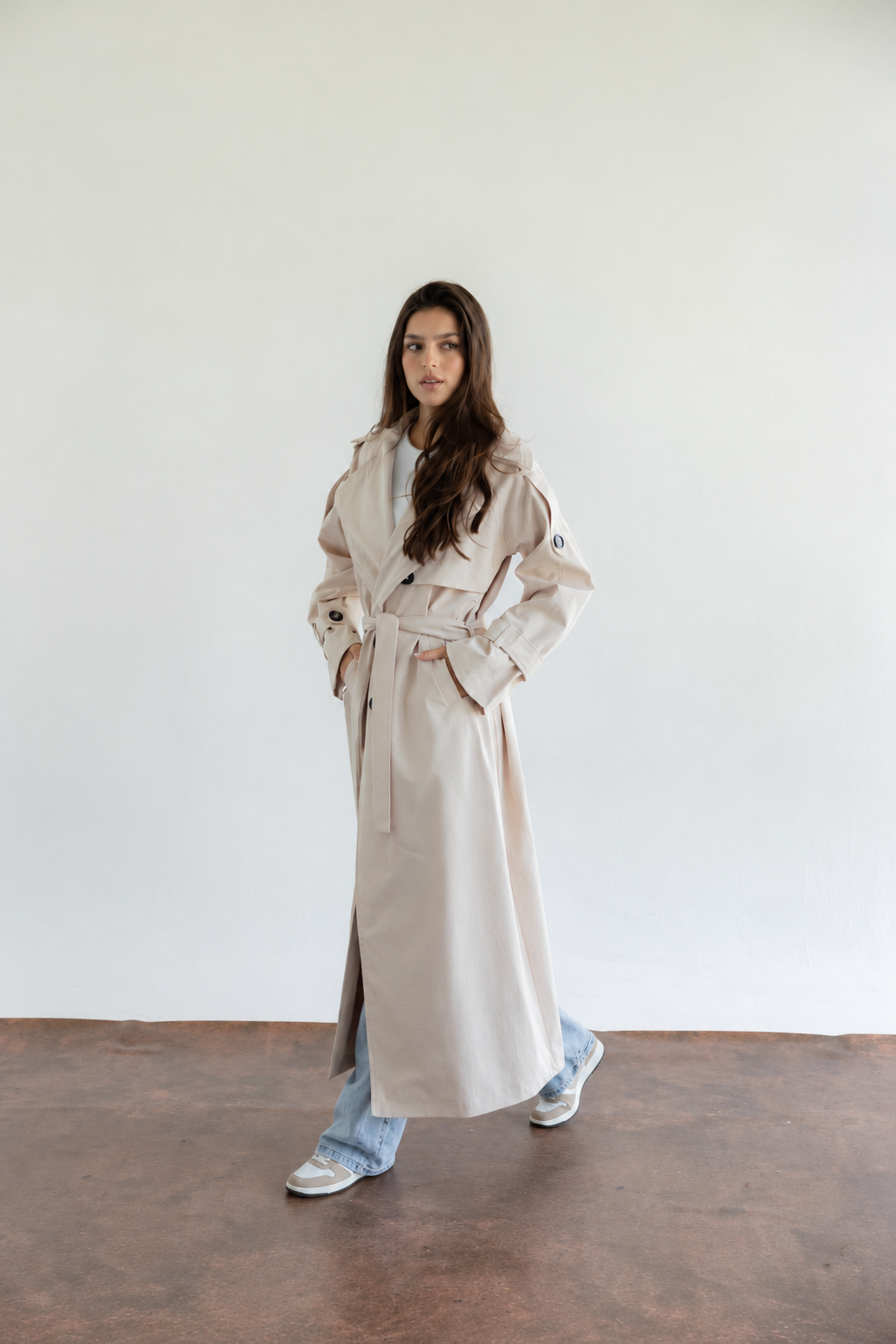 Double Collar Trench Coat - Oat Milk