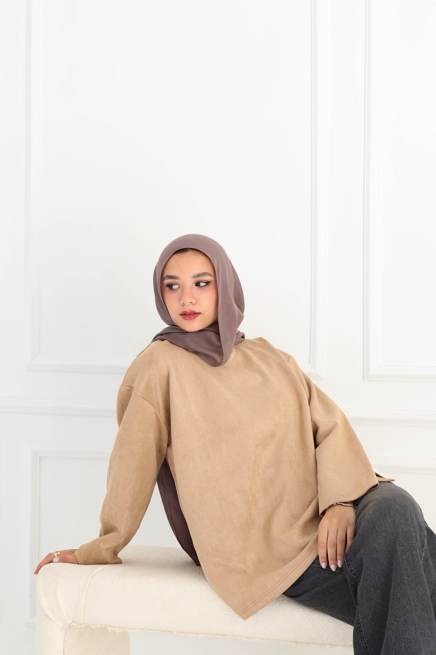 Suede top in beige