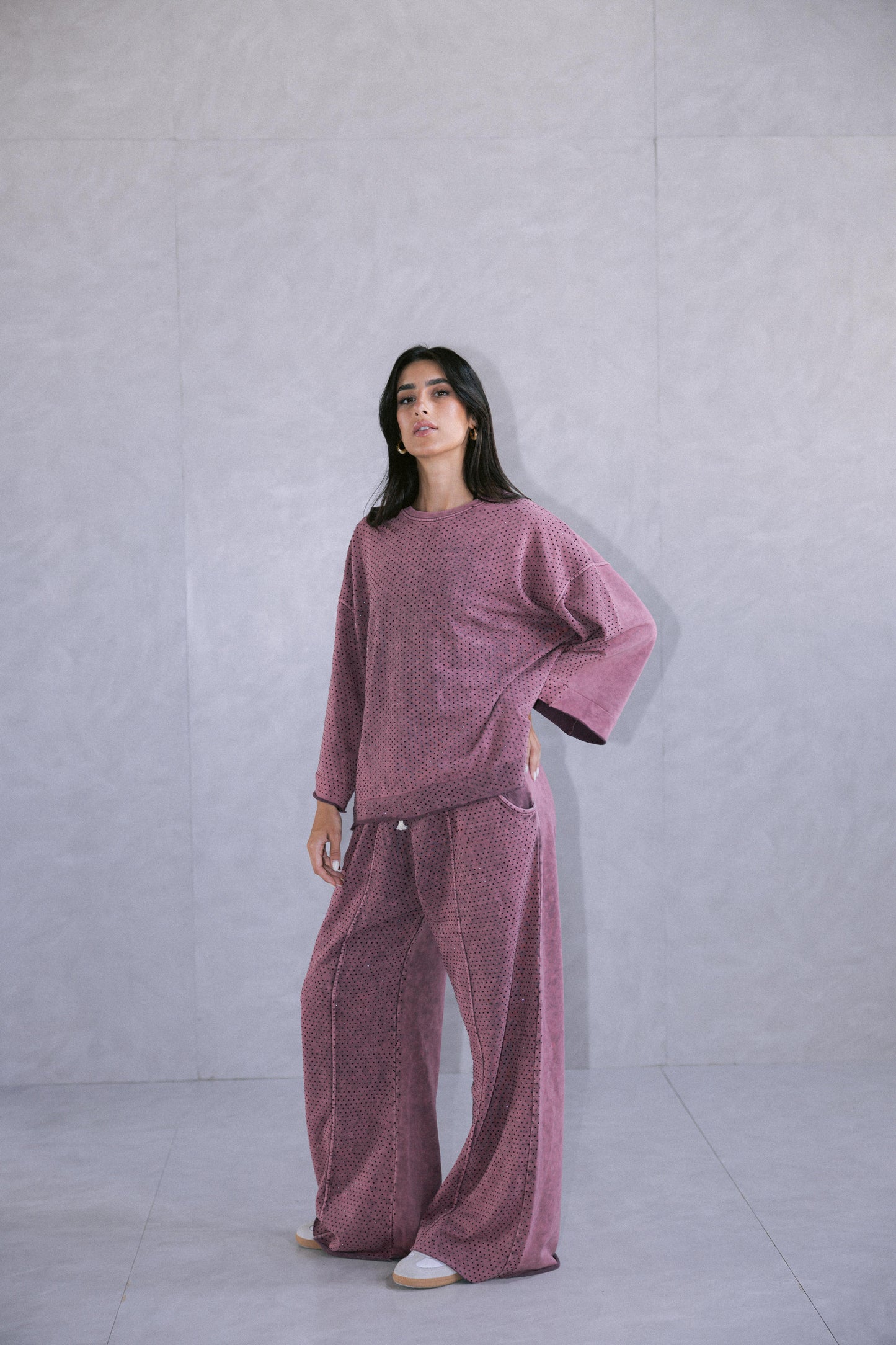 Relaxed Studded Set - Burgundy