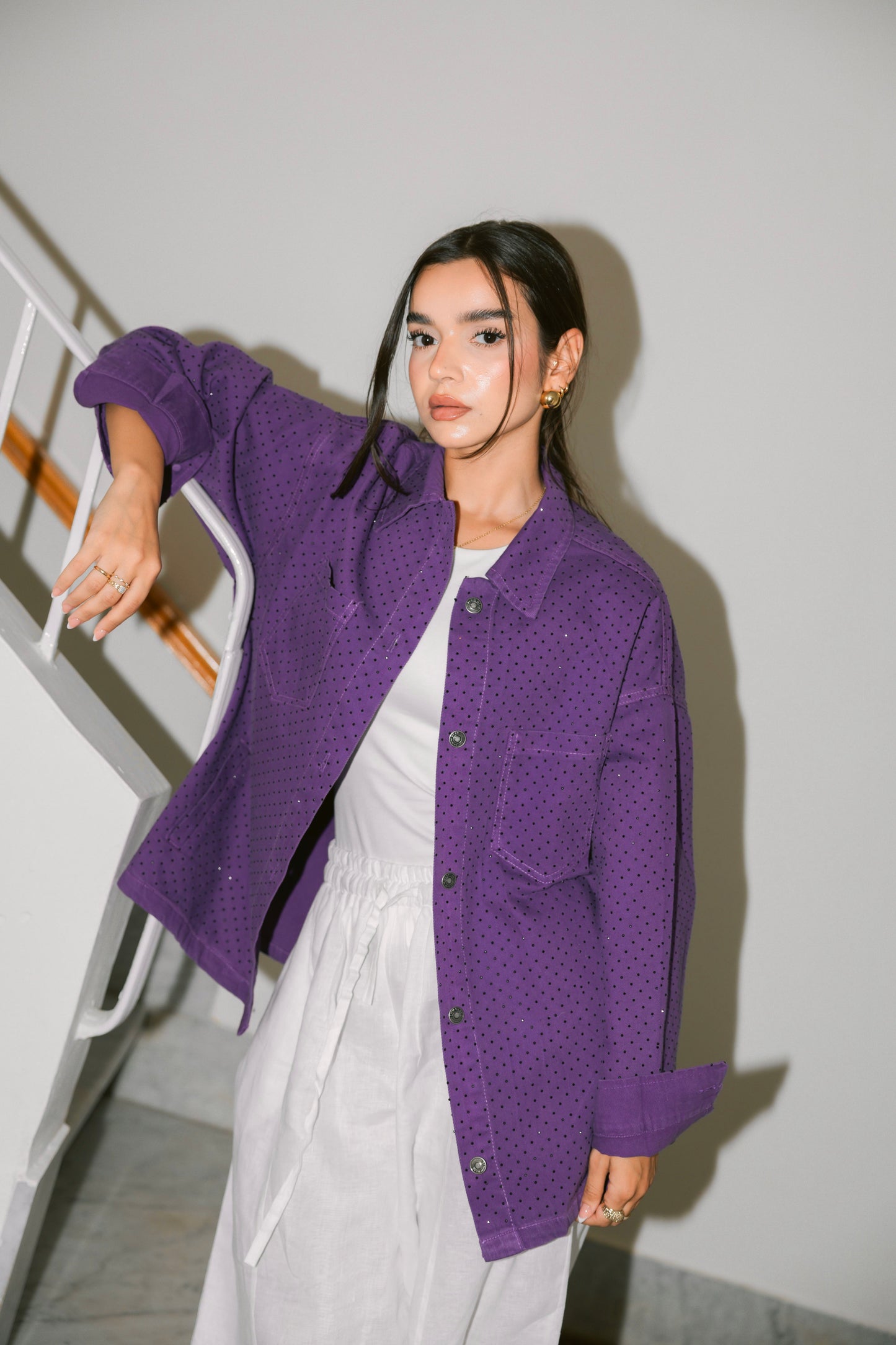 Starluxe Studded Denim Jacket - Purple