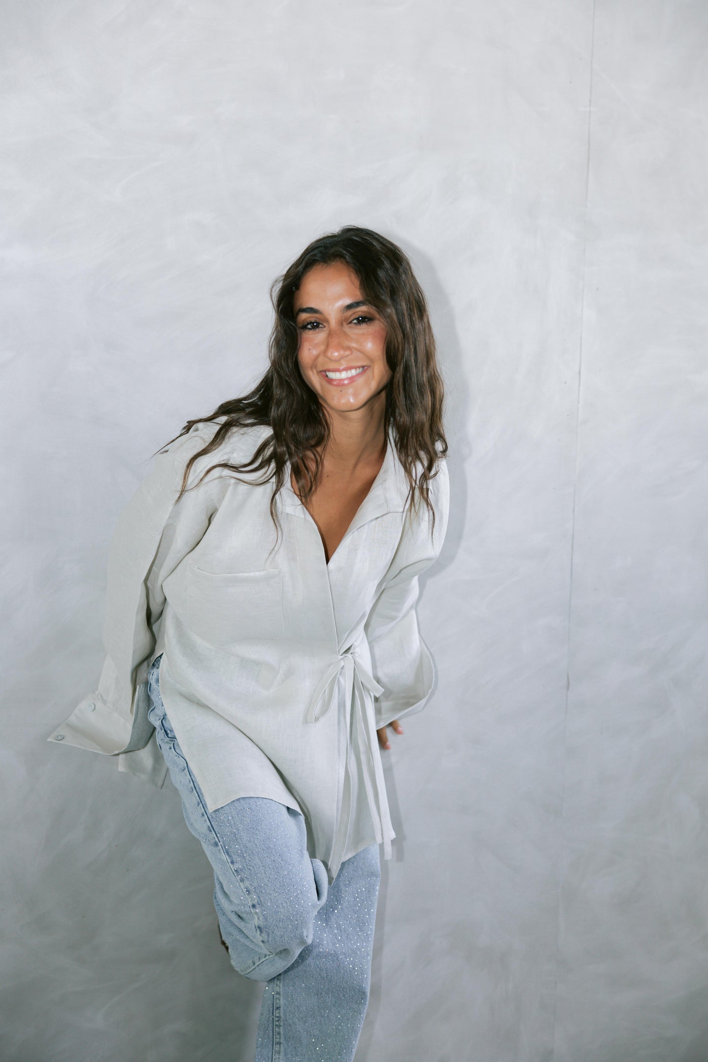 Side Tie Linen Shirt - Griege