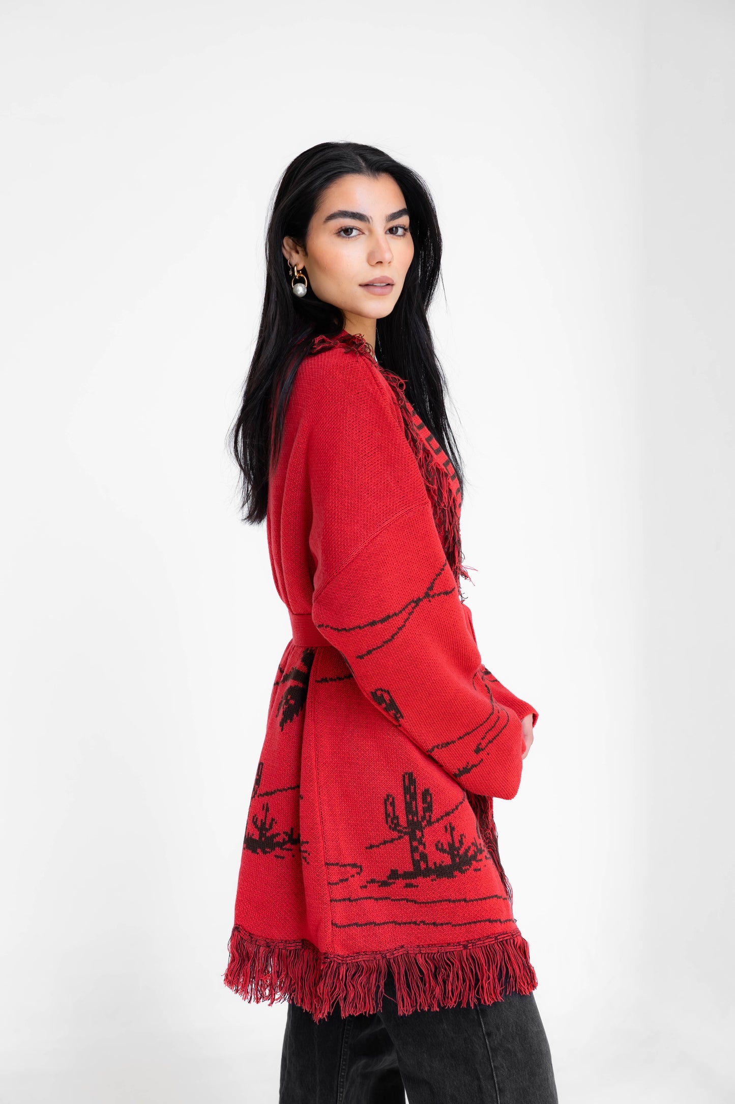 Center Of Attention Knit Cardigan - Hot Pink X Brown