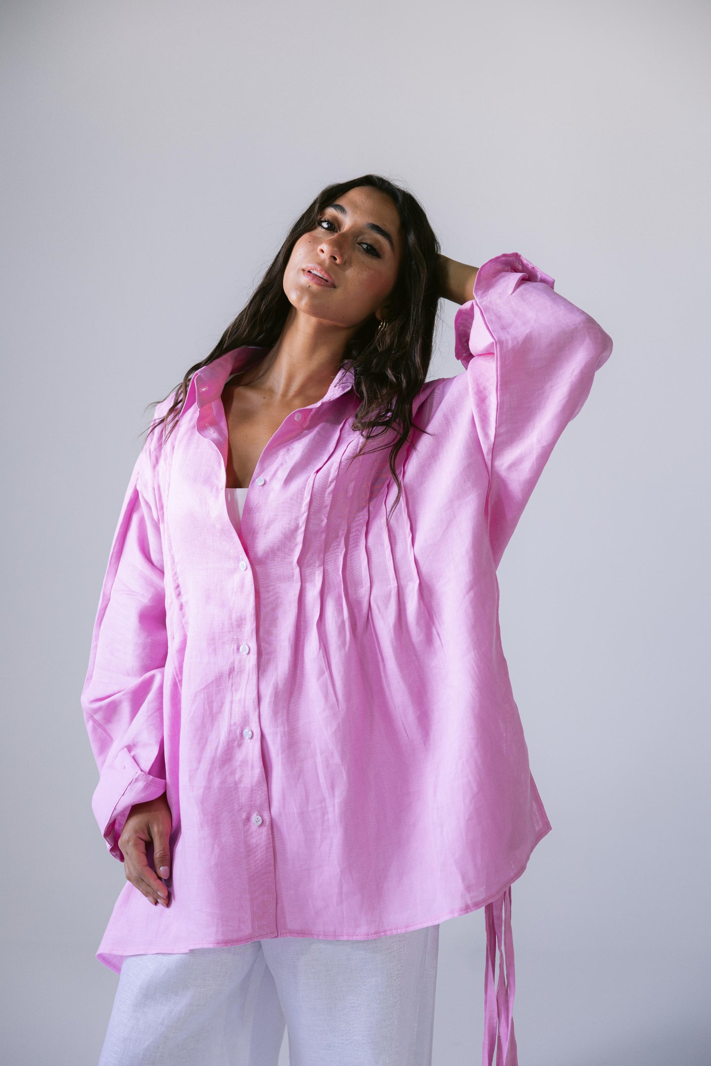 Summer Fringes Linen Shirt - Pink