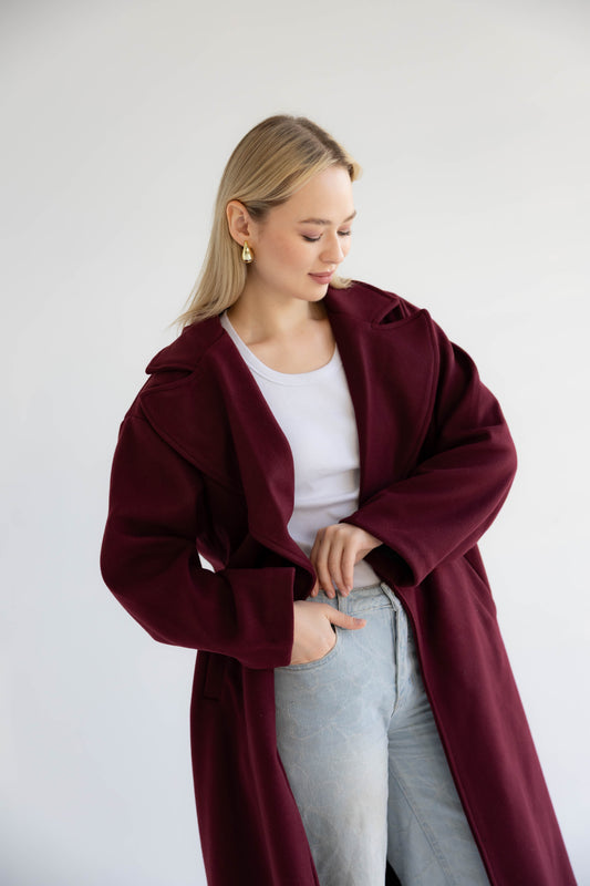 Snow Grace Coat - Burgundy