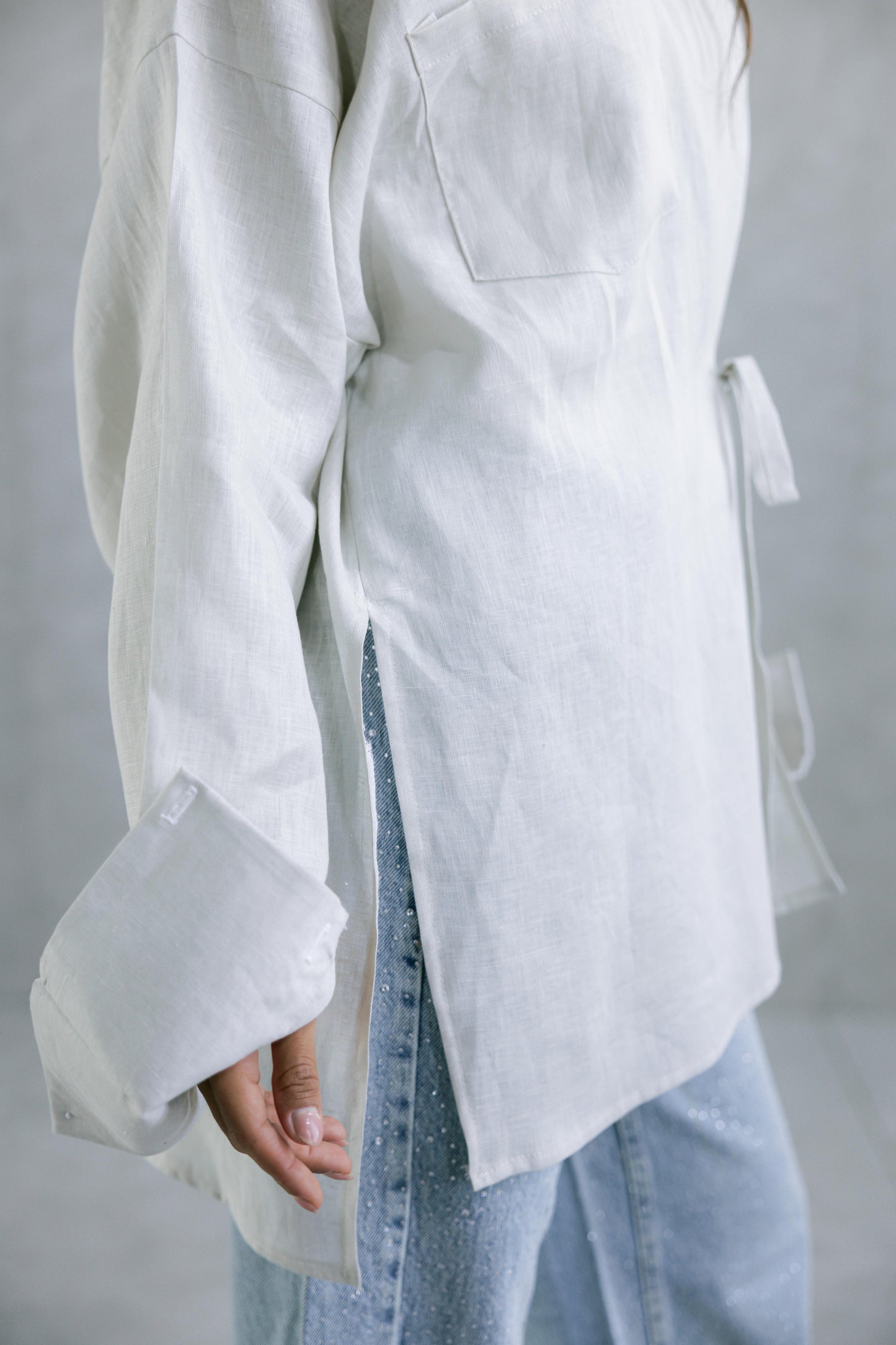 Side Tie Linen Shirt - Griege