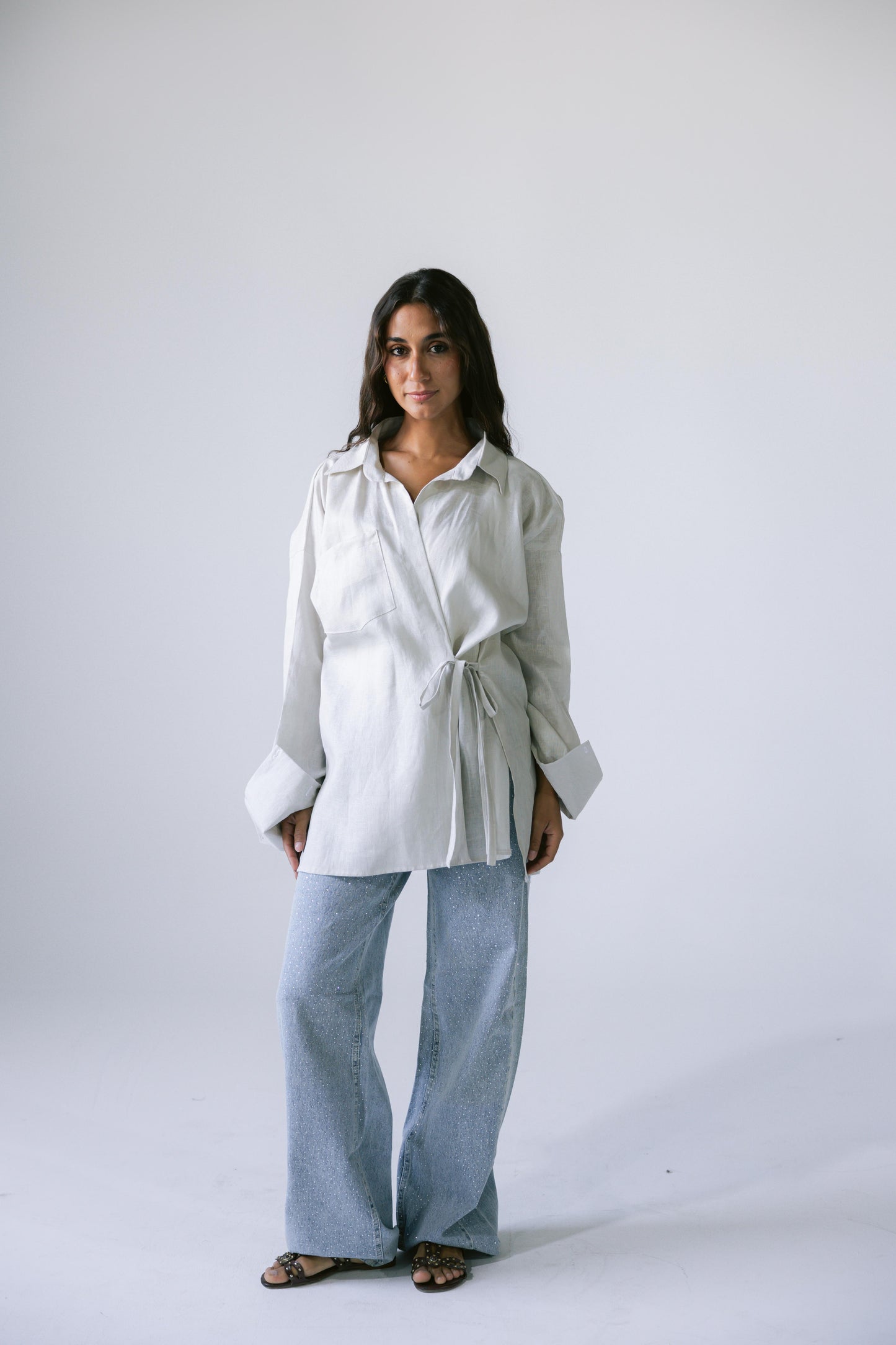 Side Tie Linen Shirt - Griege