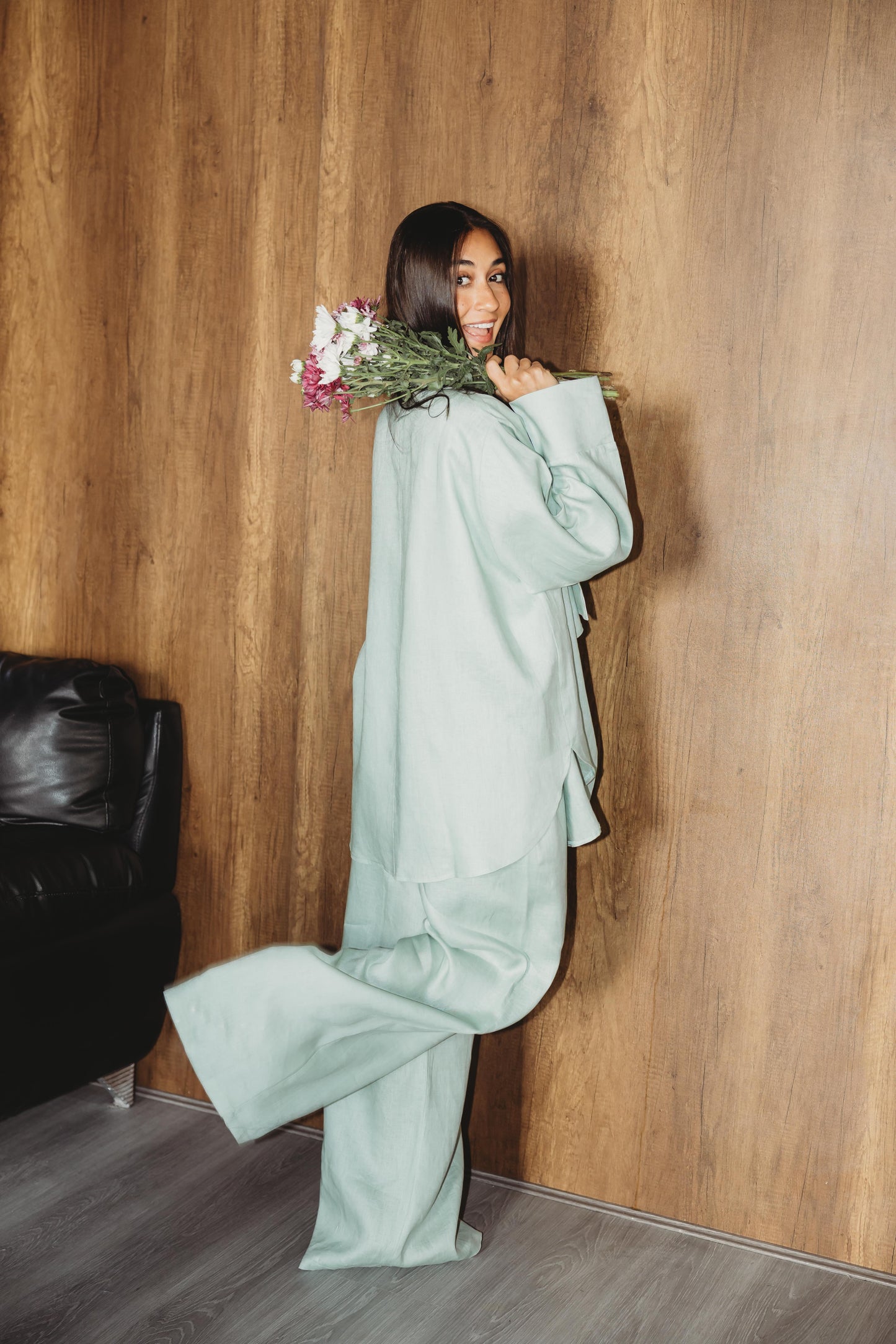 Linen Flow Cardigan Set - Mint