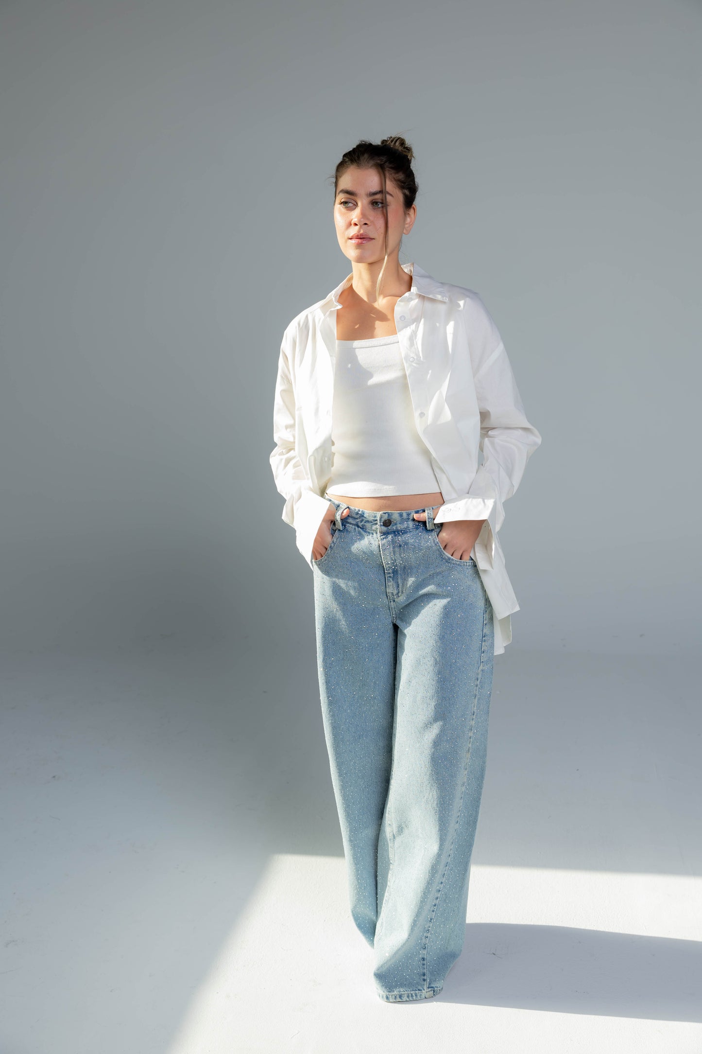 Nightfall Studded Denim Pants In Cloudwash