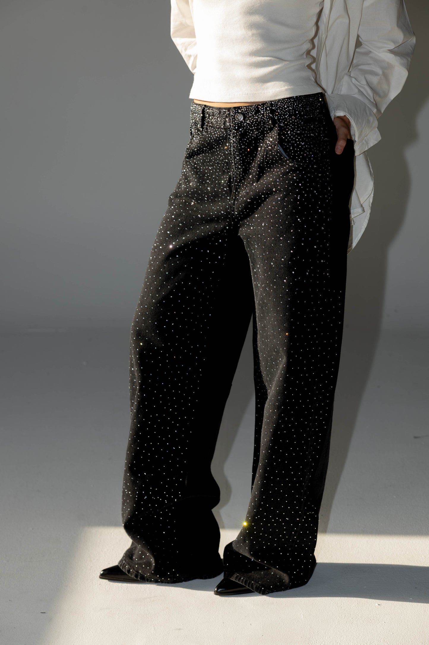 Nightfall Studded Denim Pants - Black
