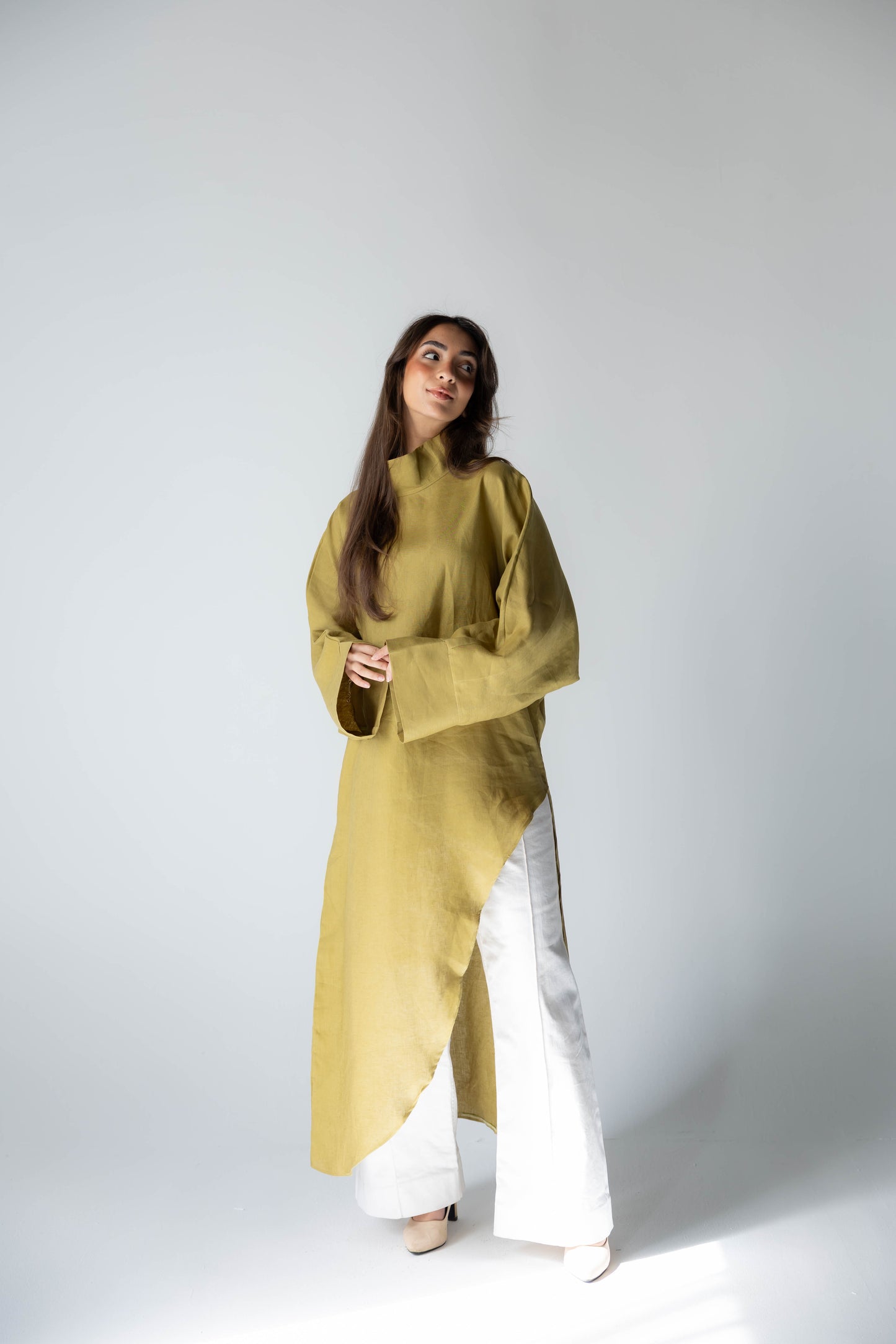 Pure Linen Luxe-drape In Honeydew