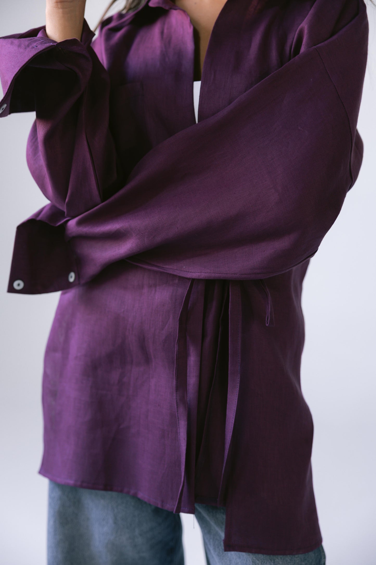 Side Tie Linen Shirt - Violet
