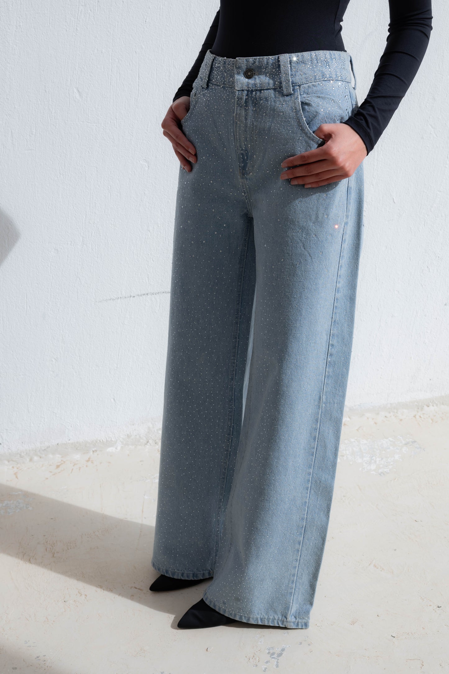 Nightfall Studded Denim Pants In Cloudwash