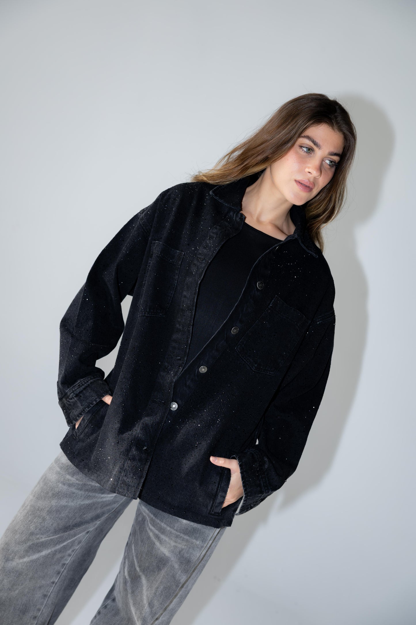 Starluxe Studded Denim Jacket In Black