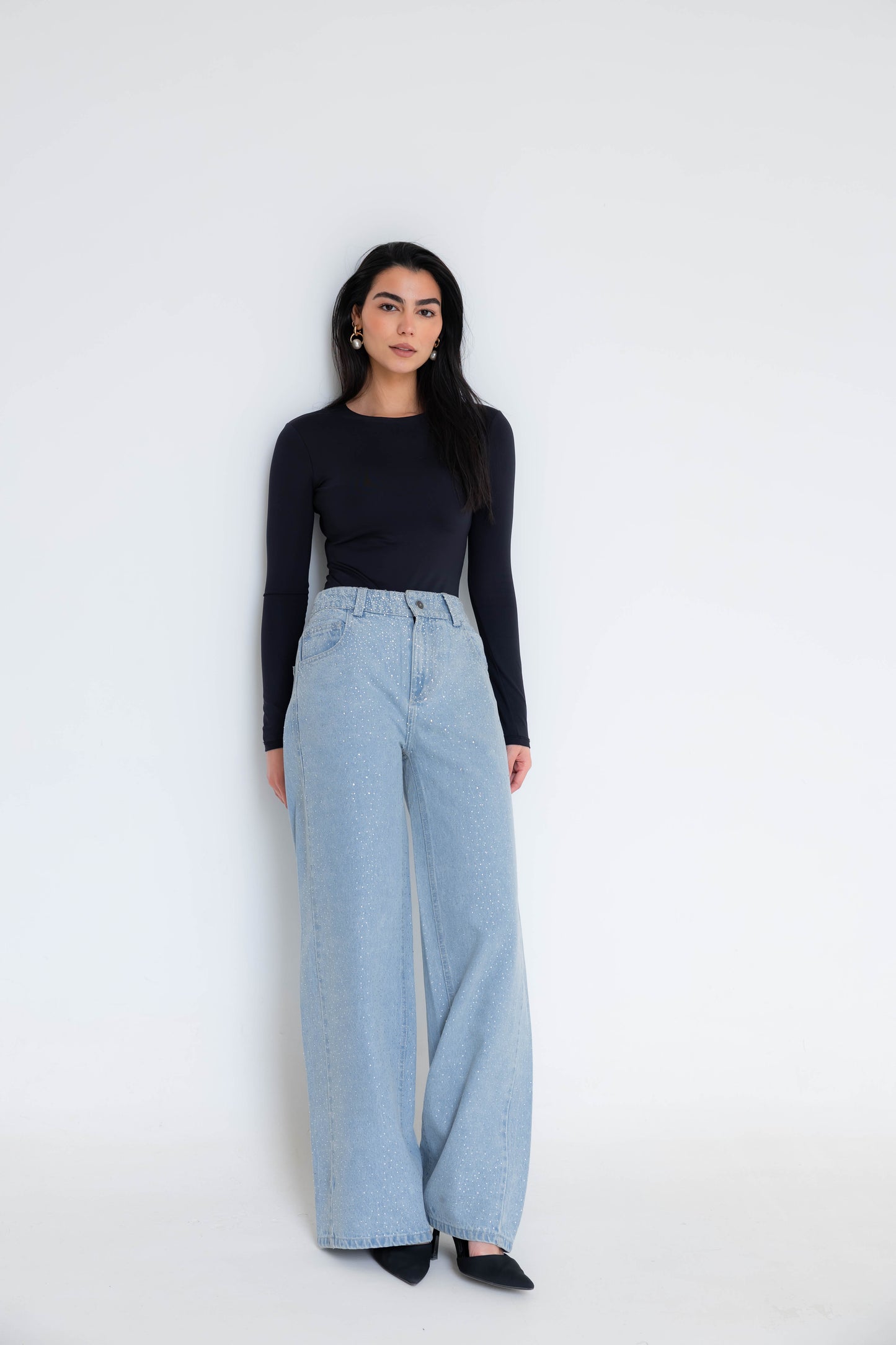 Nightfall Studded Denim Pants In Cloudwash