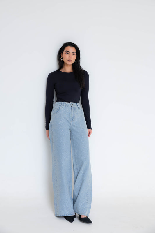 Nightfall Studded Denim Pants In Cloudwash