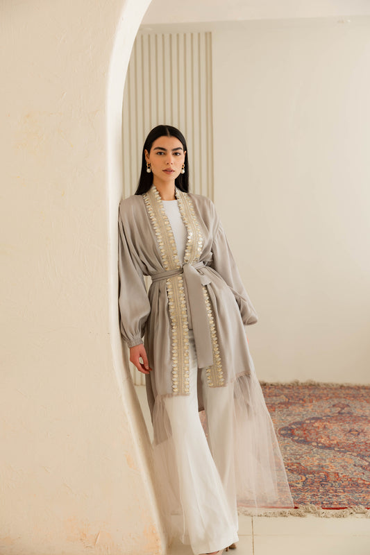 Celestia Glimmer Kaftan In Soft Greige