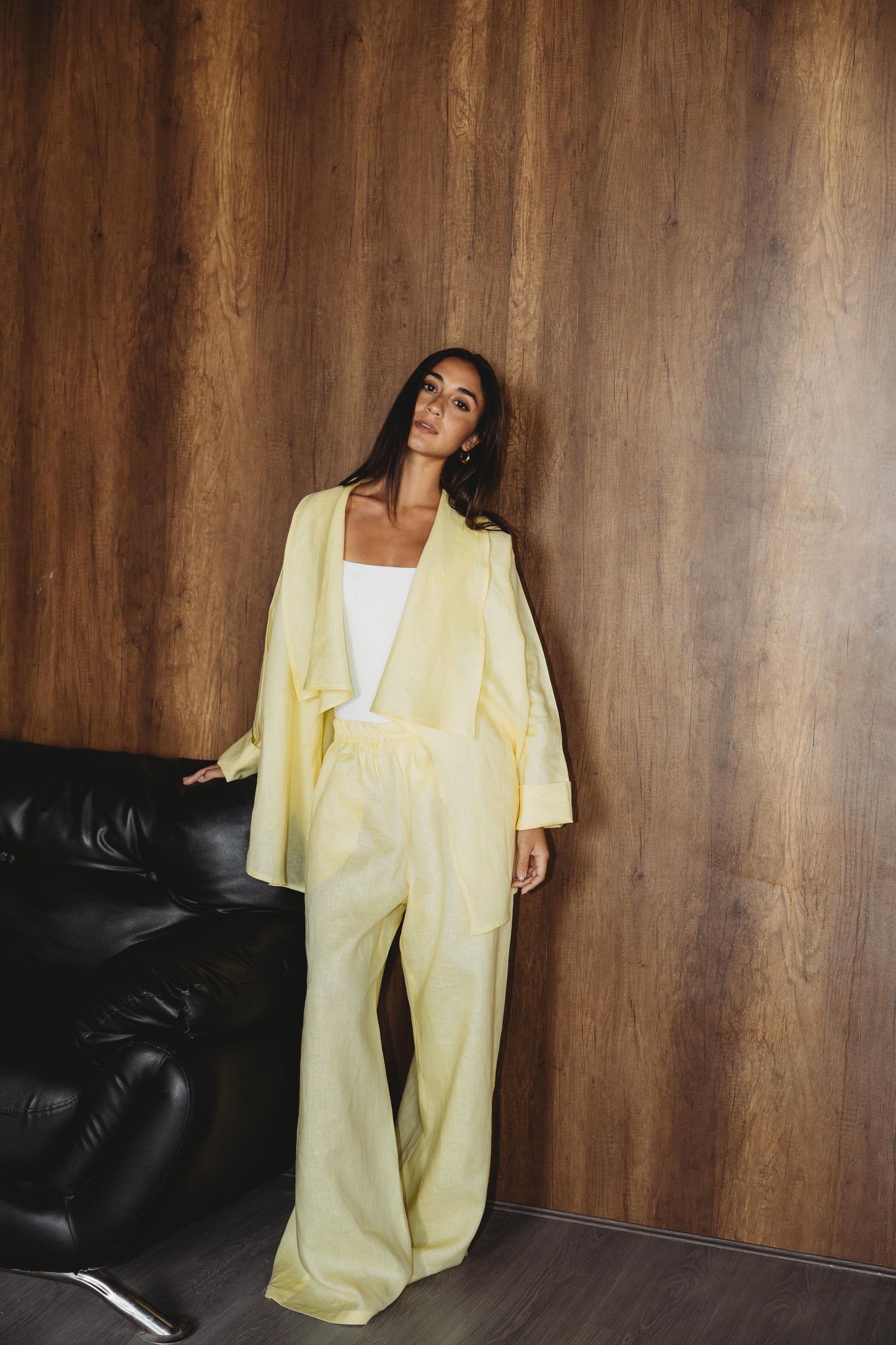 Linen Flow Cardigan Set - Butter Yellow