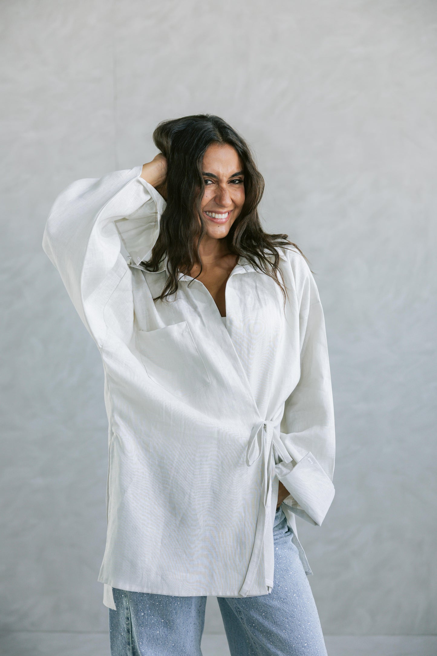 Side Tie Linen Shirt - Griege