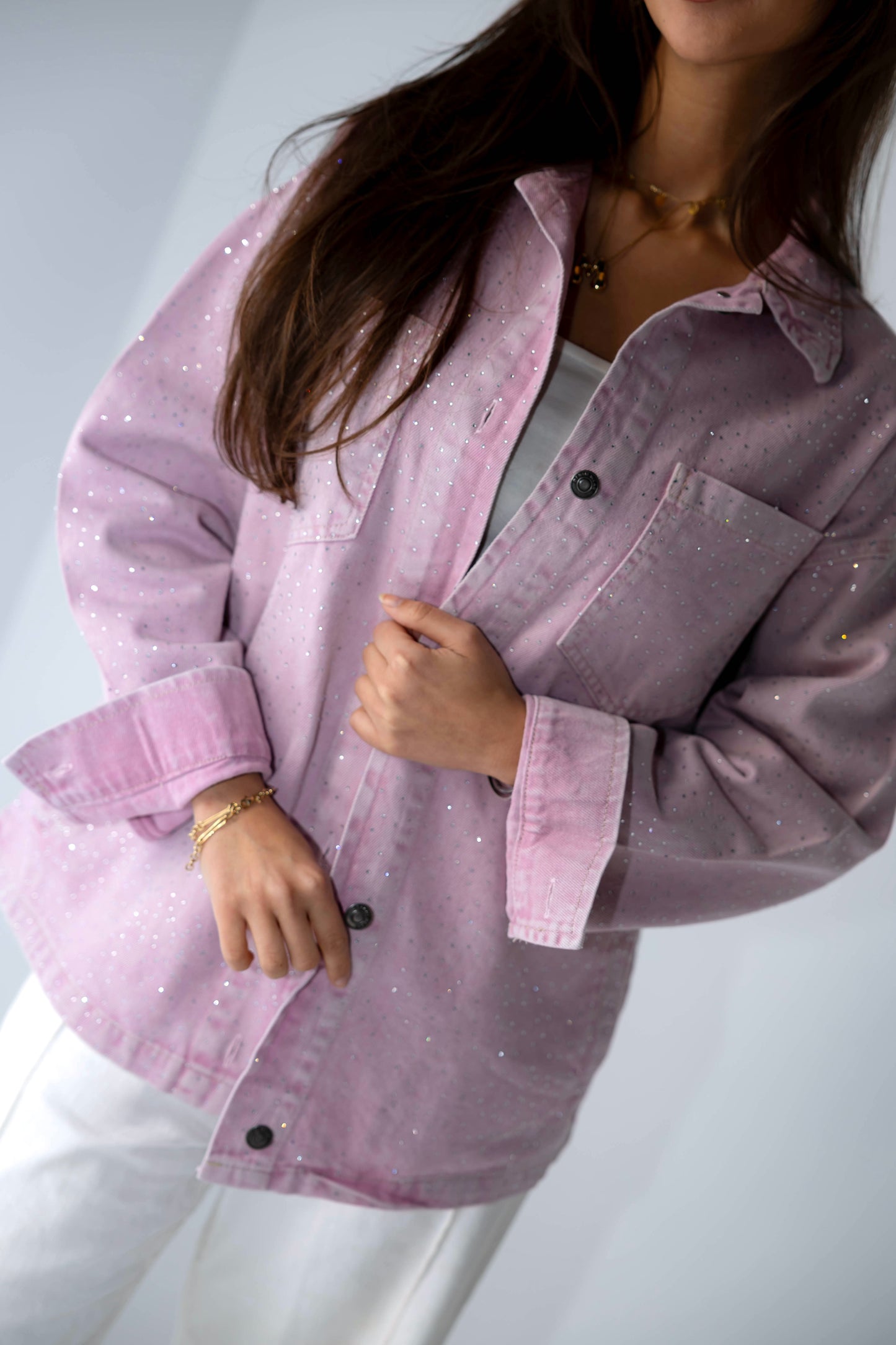 Starluxe Studded Denim Jacket In Petal