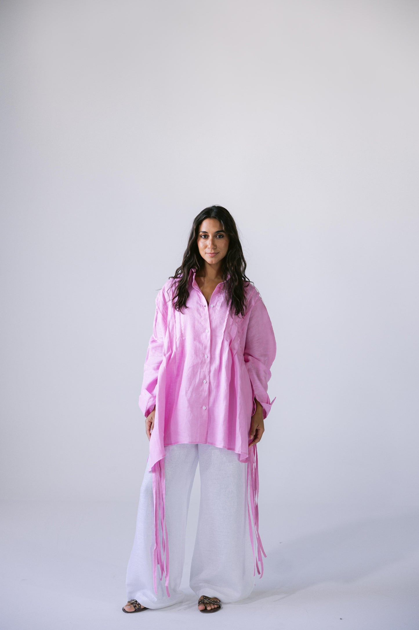 Summer Fringes Linen Shirt - Pink