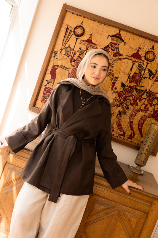 Get It Done Linen Cardigan - Brown