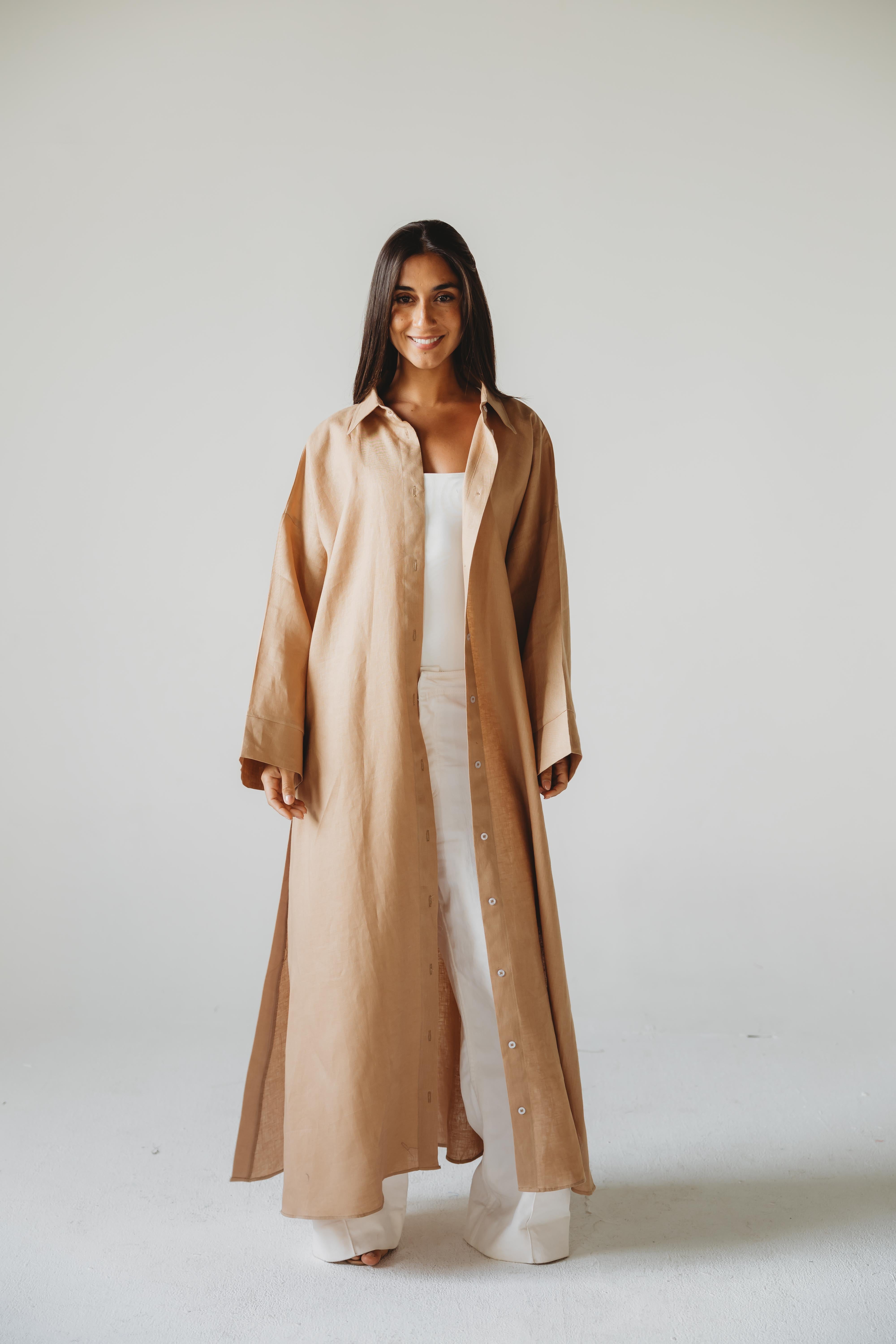 Pure Linen Maxi Shirt - Latte