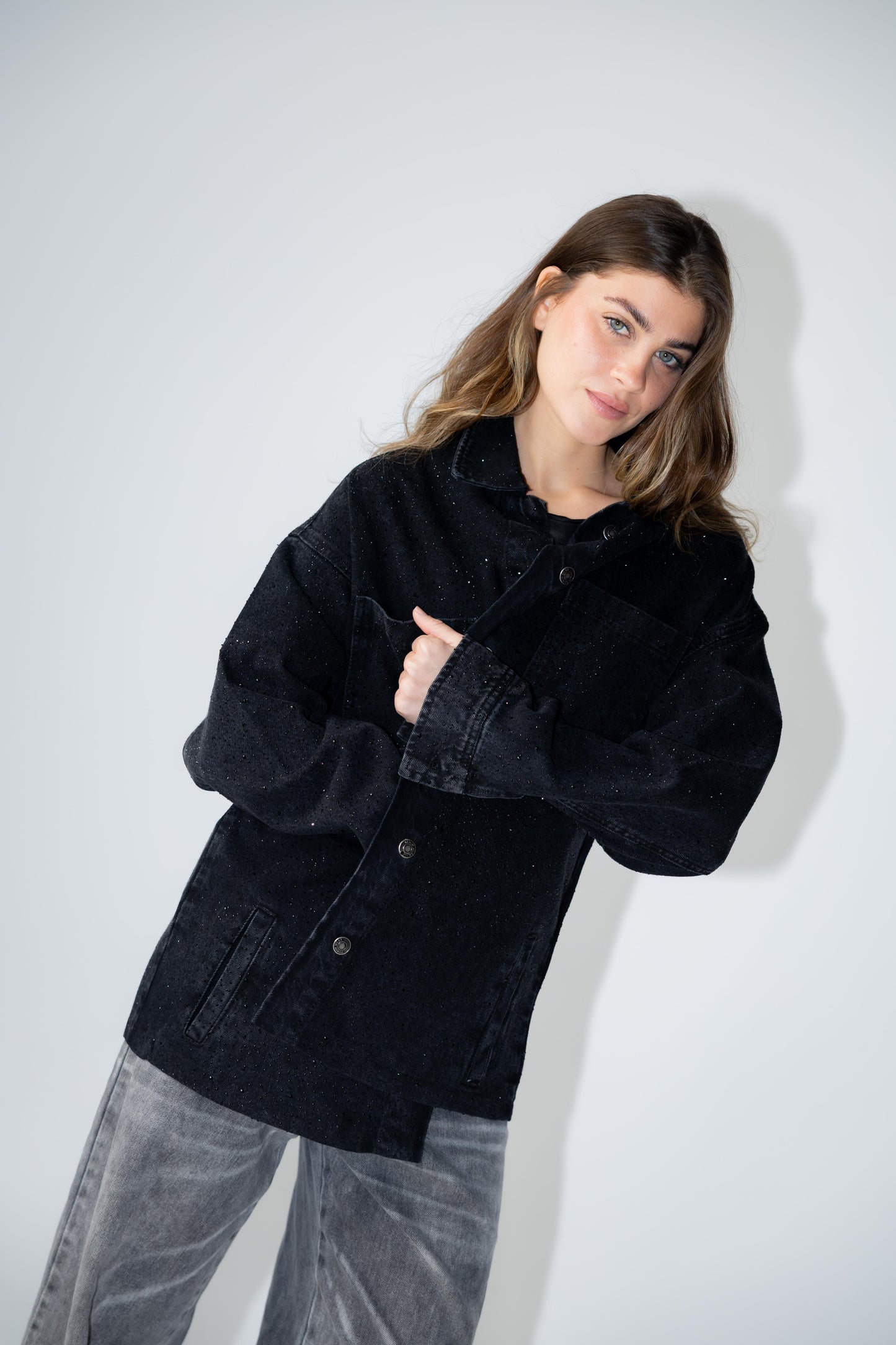 Starluxe Studded Denim Jacket In Black