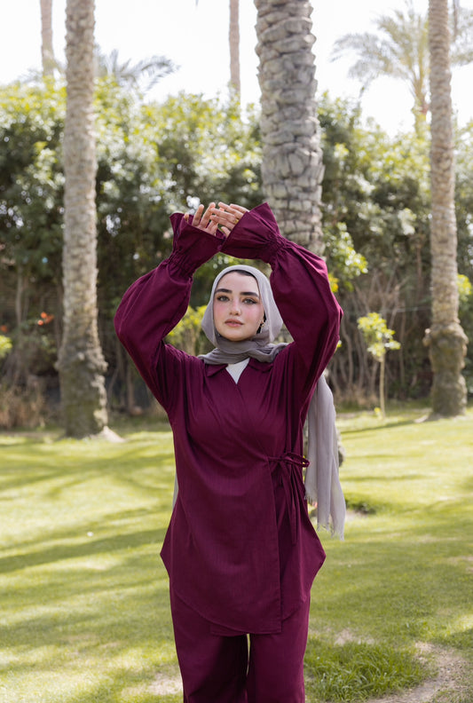 ASMC linen set in burgundy