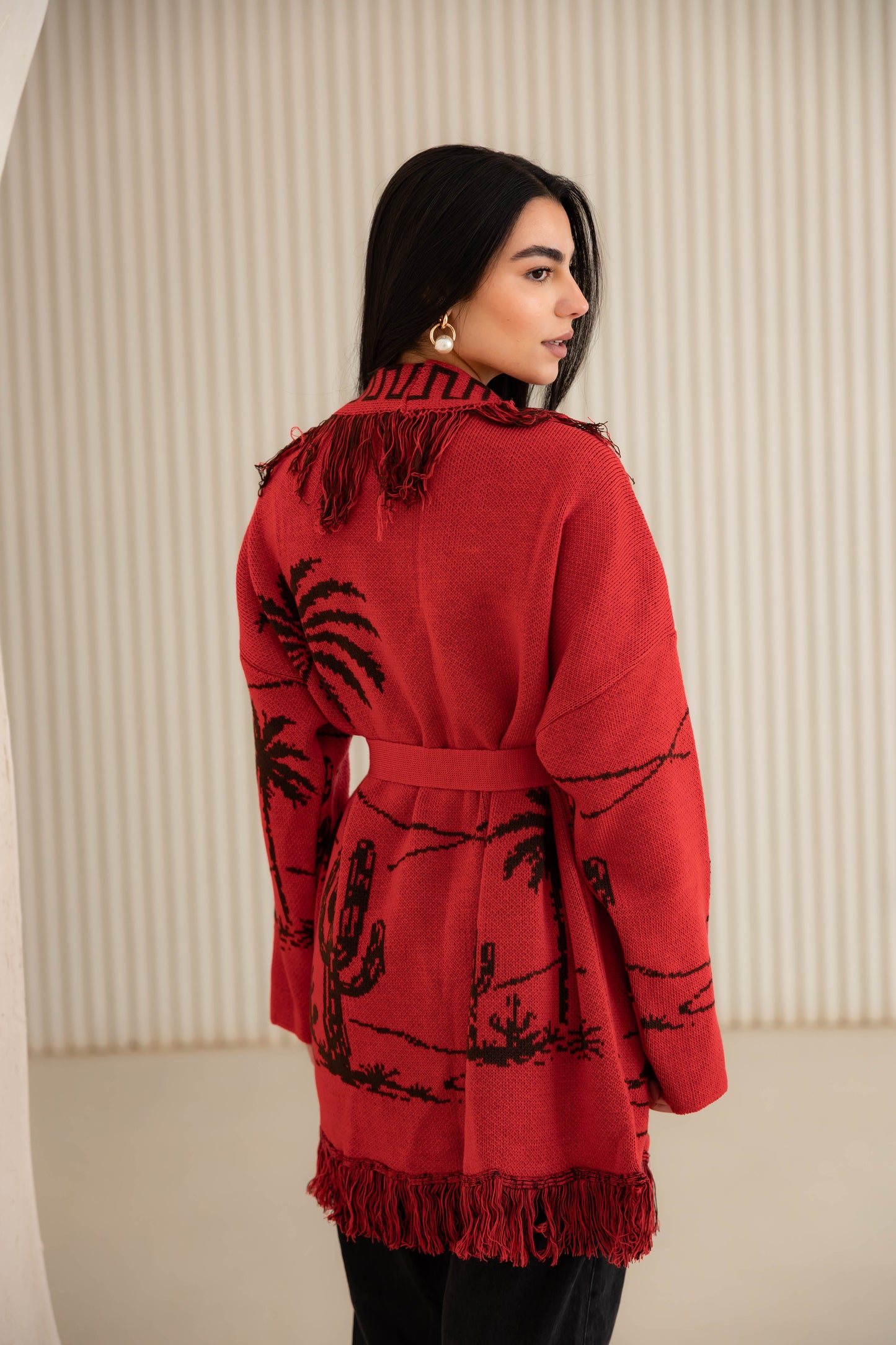 Center Of Attention Knit Cardigan - Hot Pink X Brown