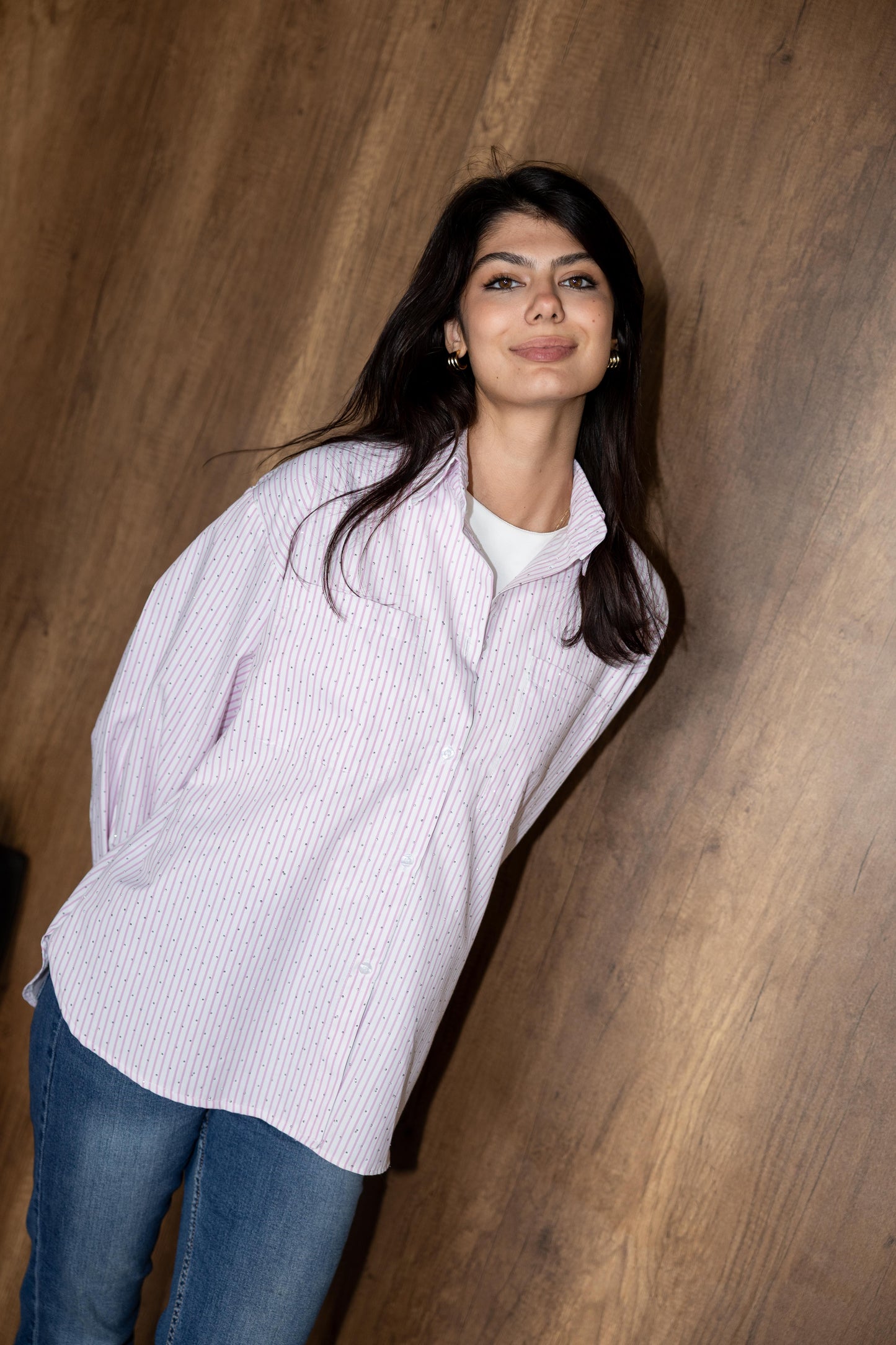 Striped Studded shirt - Soft Pink