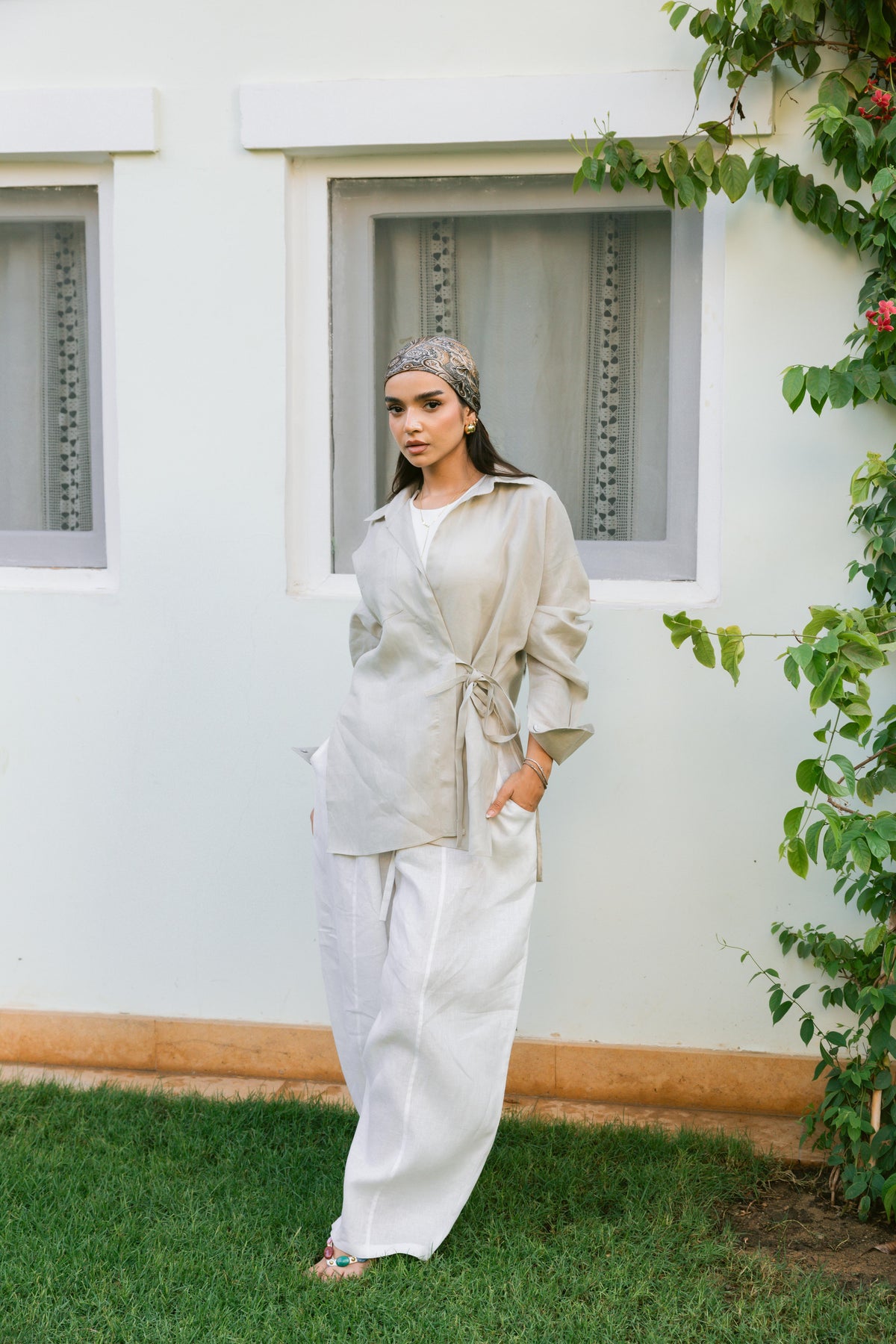 Side Tie Linen Shirt - Griege