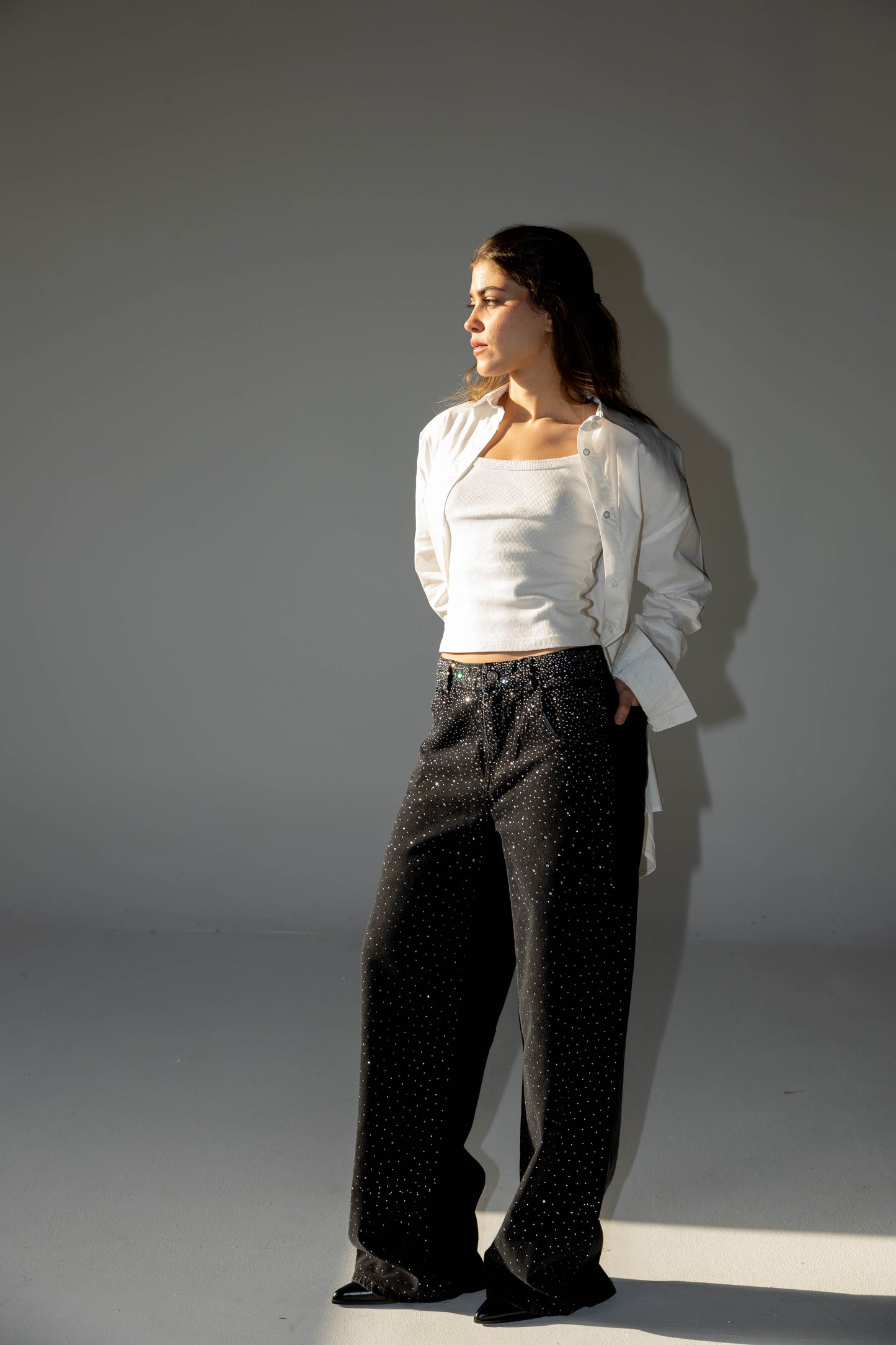 Nightfall Studded Denim Pants - Black