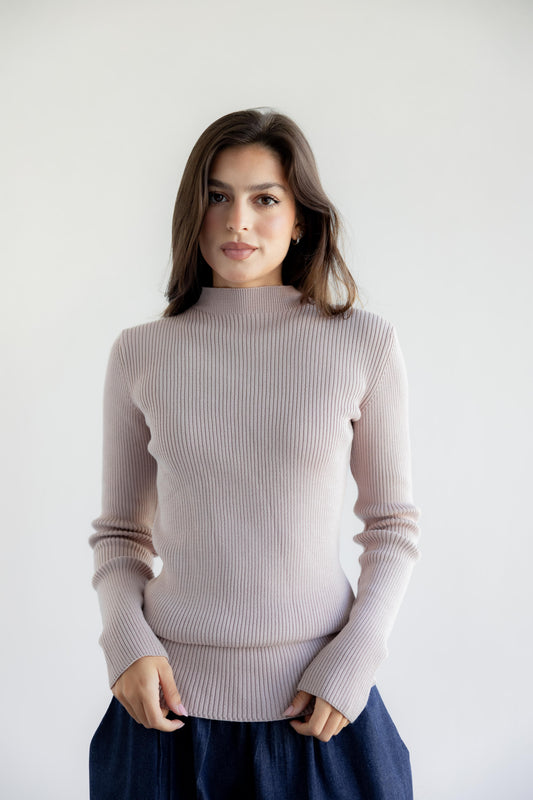 The Ribbed Knit Basic Top - Cafe