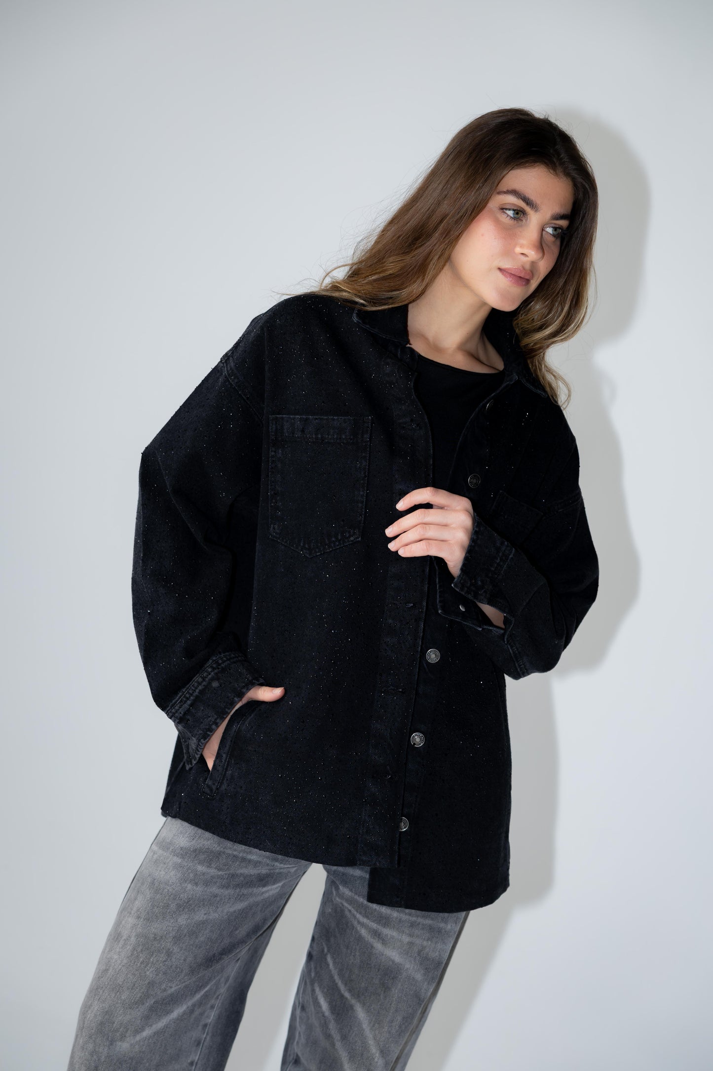 Starluxe Studded Denim Jacket In Black