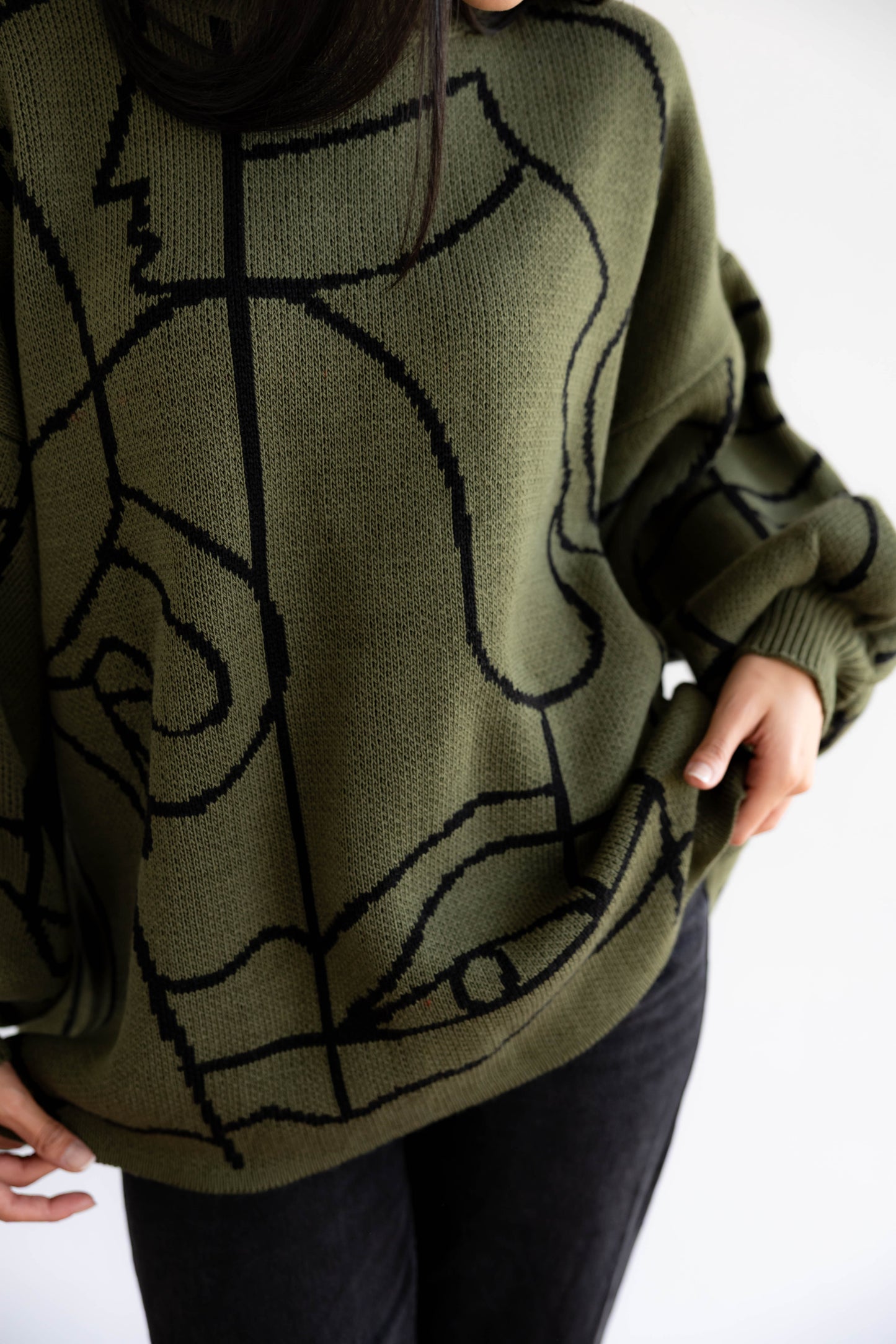 Boho Knit Sweater In Olive